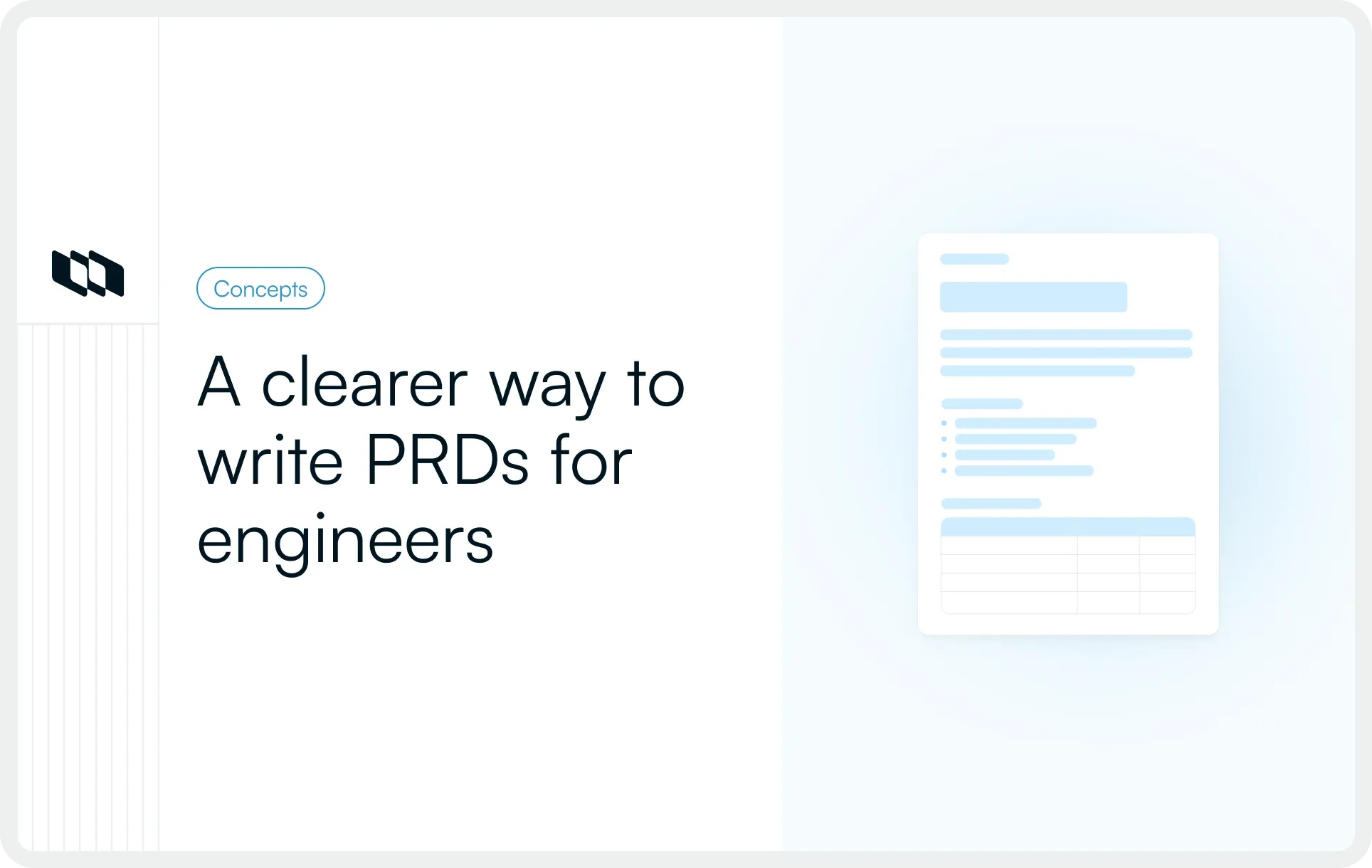 Blog cover showing the title ‘A clearer way to write PRDs for engineers’ with a PRD-style document illustration.