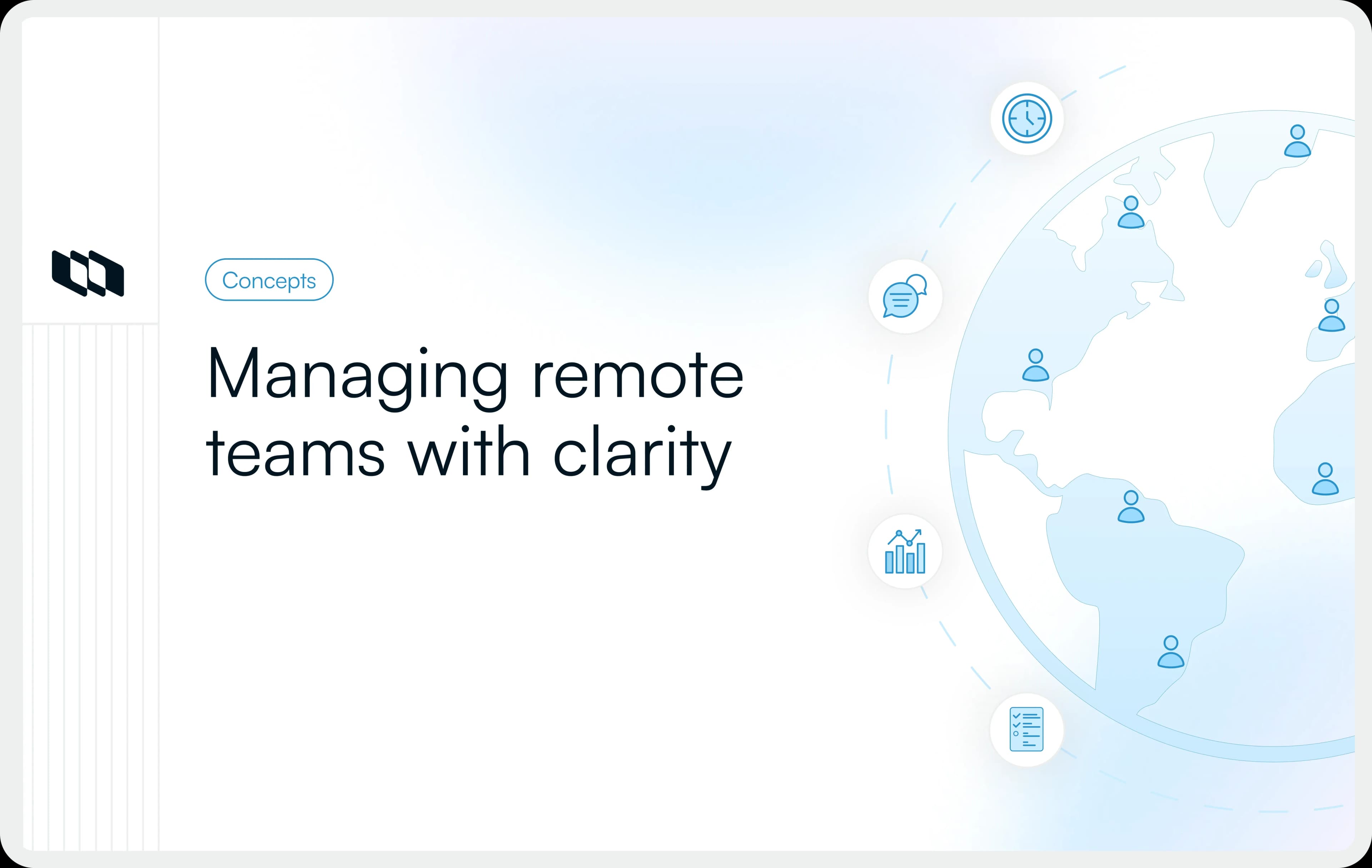Blog cover showing a global map with distributed team icons and the title ‘Managing remote teams with clarity