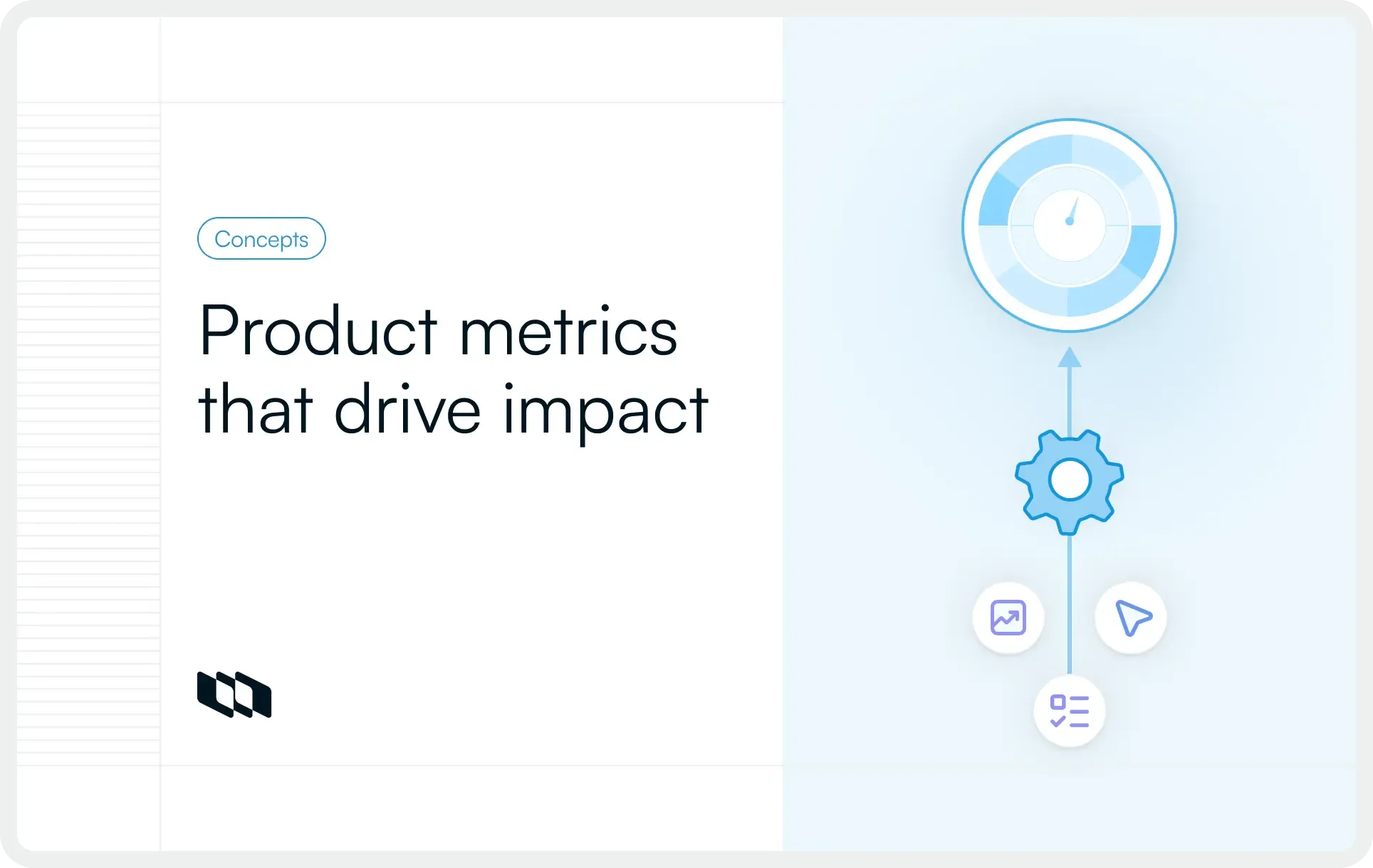 Blog cover showing the title ‘Product metrics that drive impact’ with a visual of metrics flowing into outcomes, representing data-driven product decisions