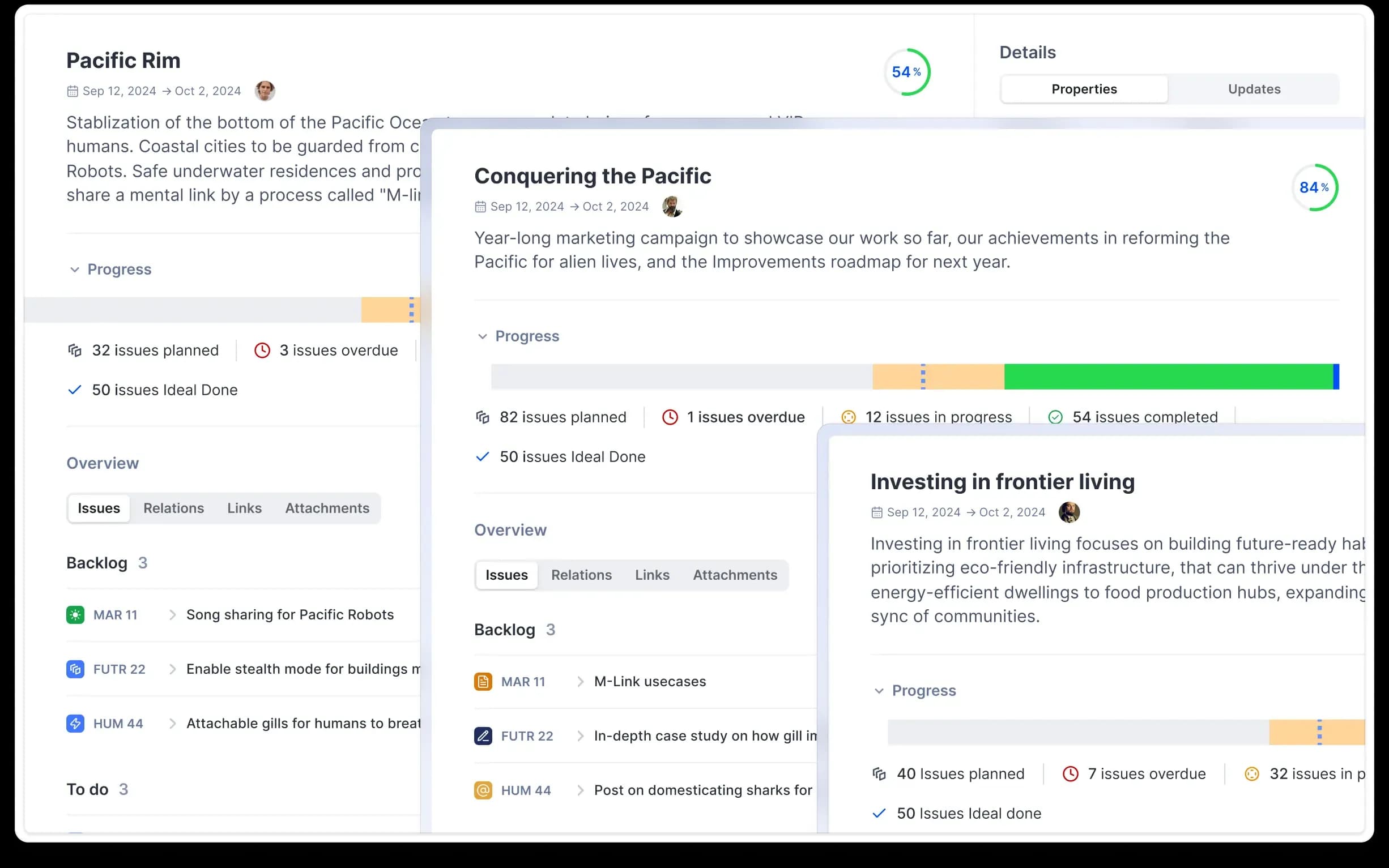 Plane UI showing epics & initiatives