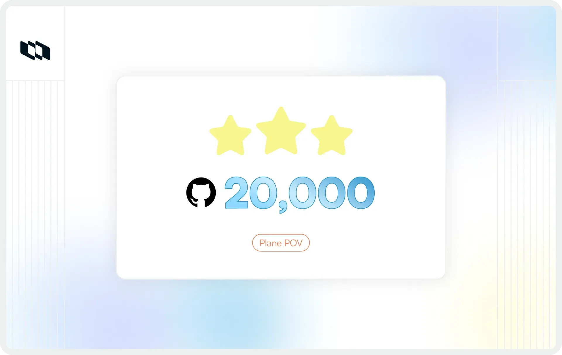 Visual showing Plane reaching 20,000 GitHub stars with rating icons highlighting community adoption and open-source growth.