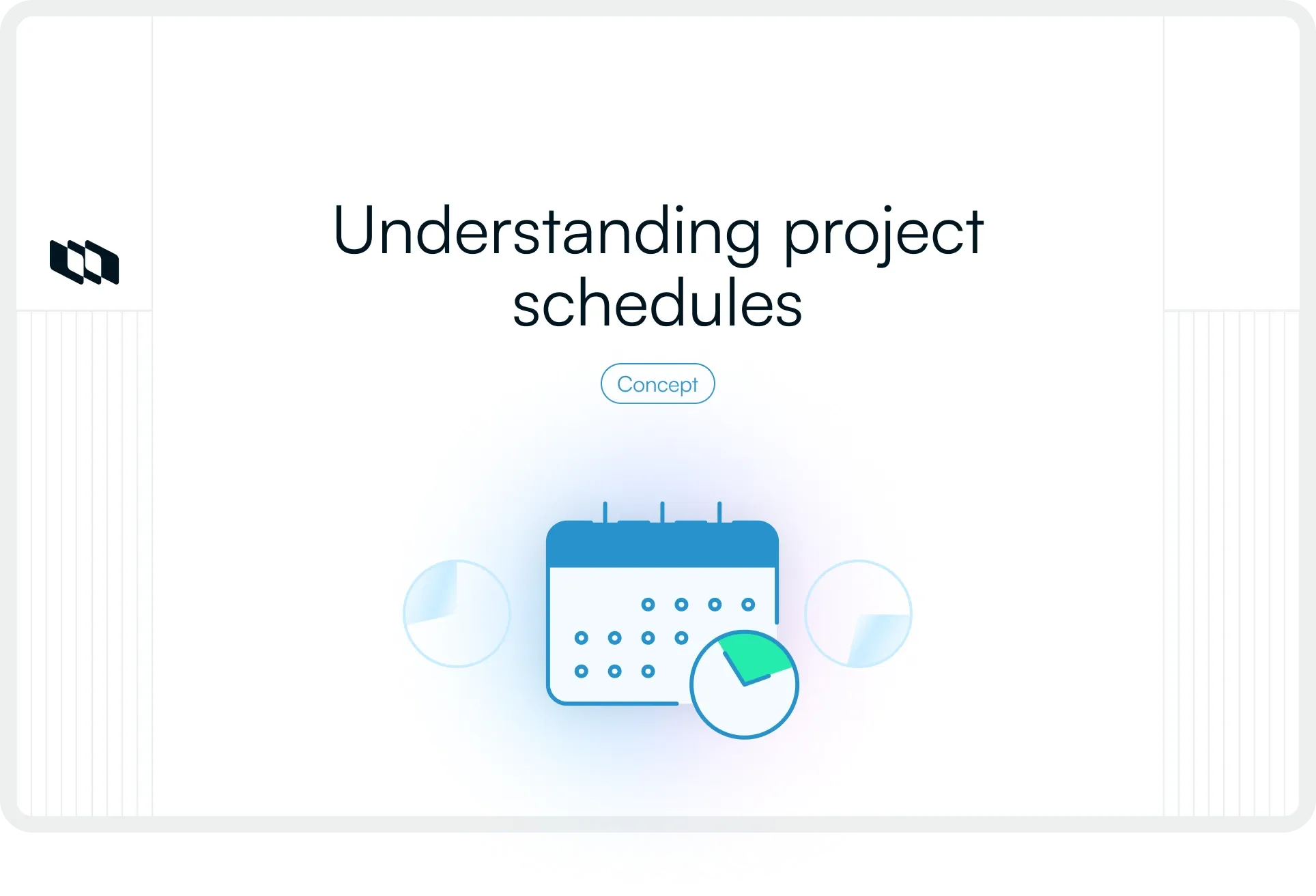 Cover graphic titled ‘Understanding project schedules’ showing a calendar icon with progress indicators, used to introduce the concept of project schedules.