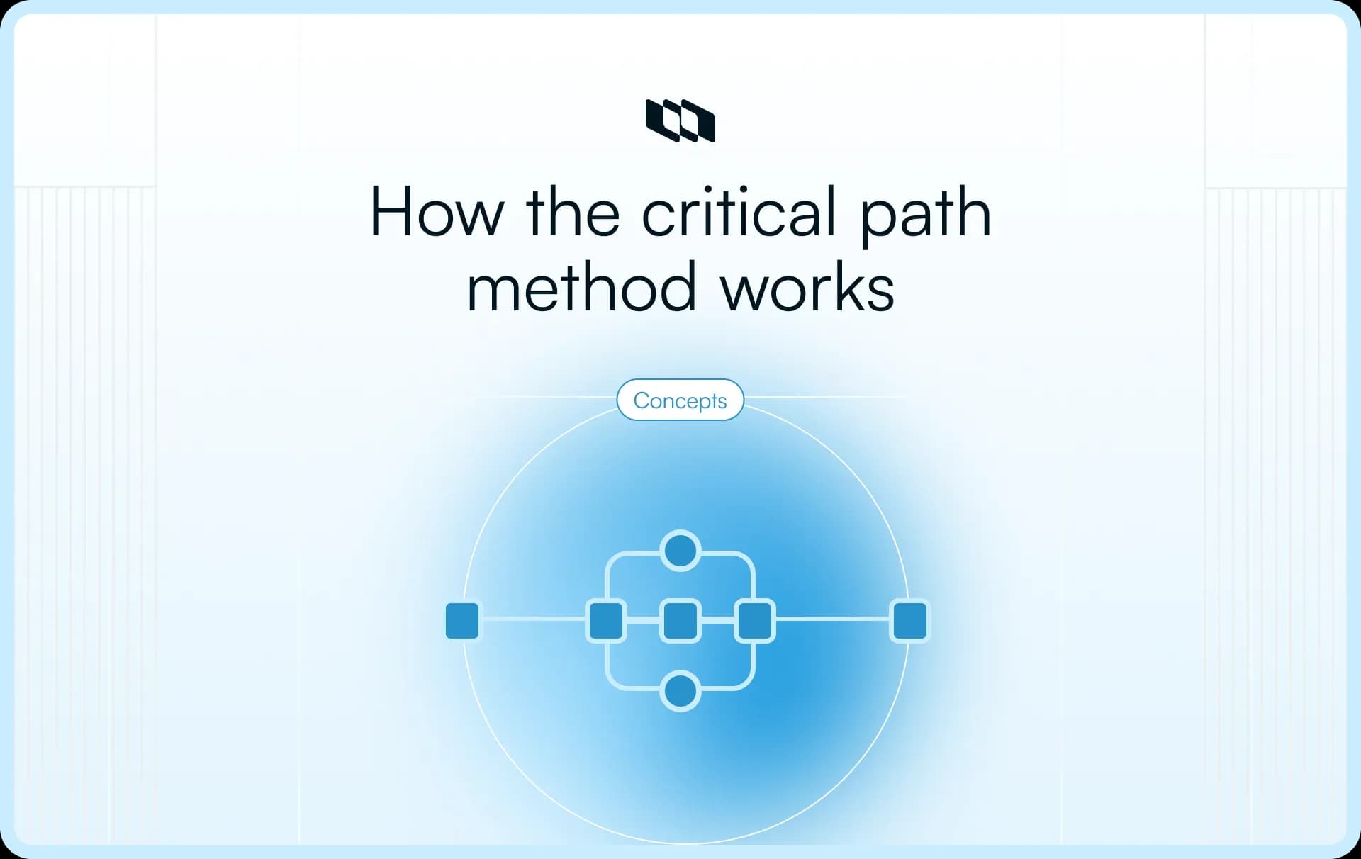 Illustration showing how the critical path method works, with a central network diagram representing connected project tasks and dependencies
