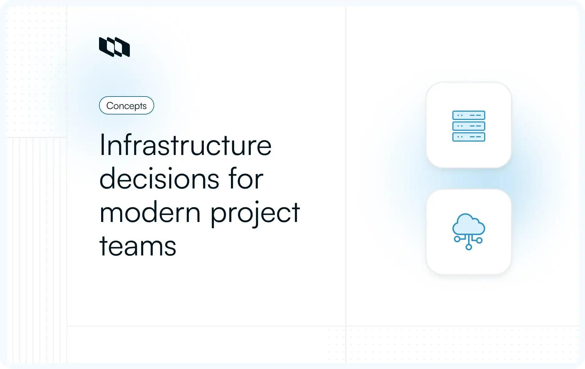 Illustration showing infrastructure decisions for modern project teams with cloud and on-premise deployment icons representing hosting and data control choices.