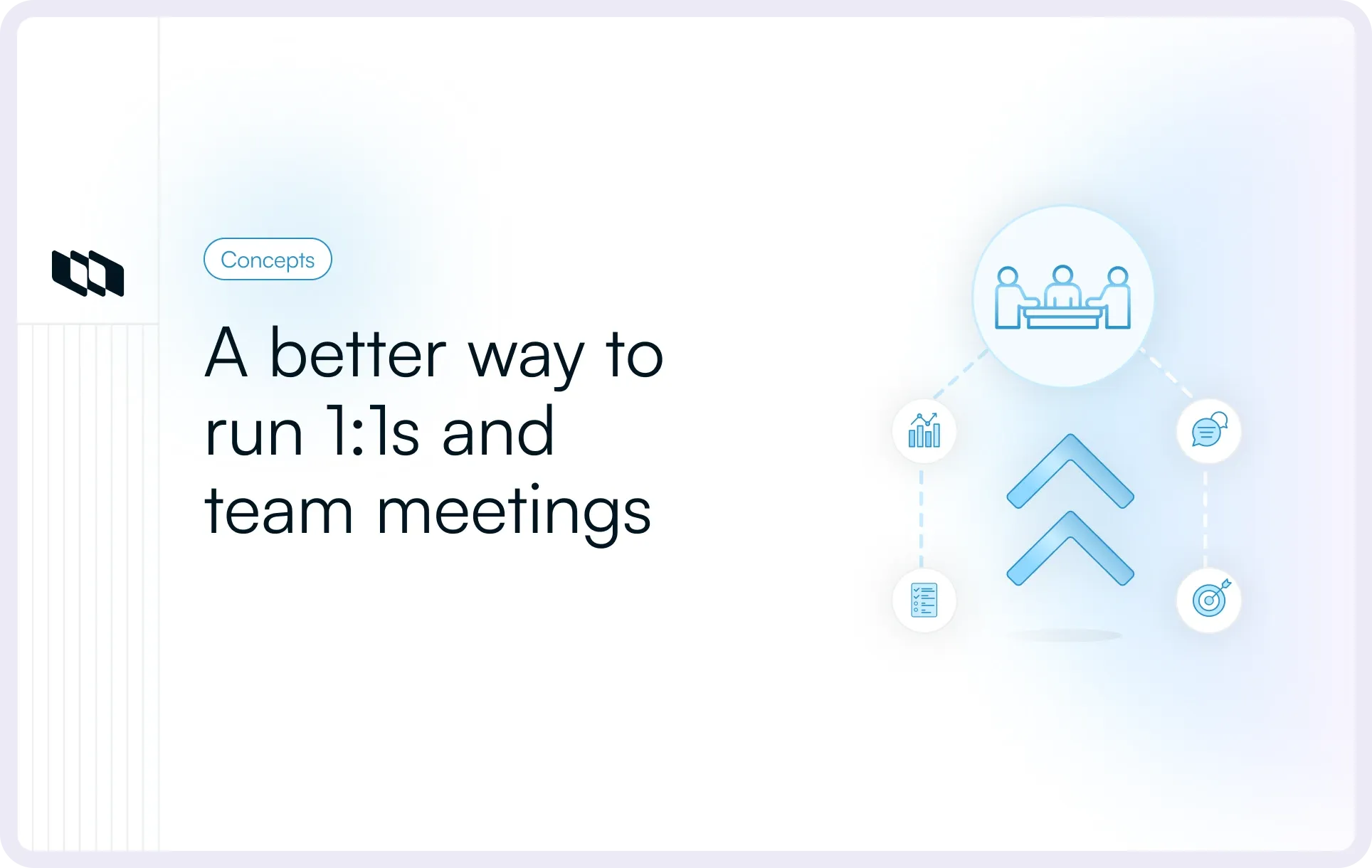 Illustration showing a team meeting with icons for alignment, goals, feedback, and performance.