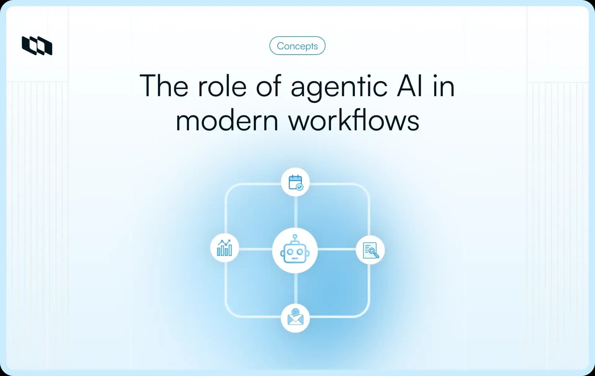 Illustration showing the role of agentic AI in modern workflows coordinating tasks, analytics, documentation, communication, and scheduling across connected systems