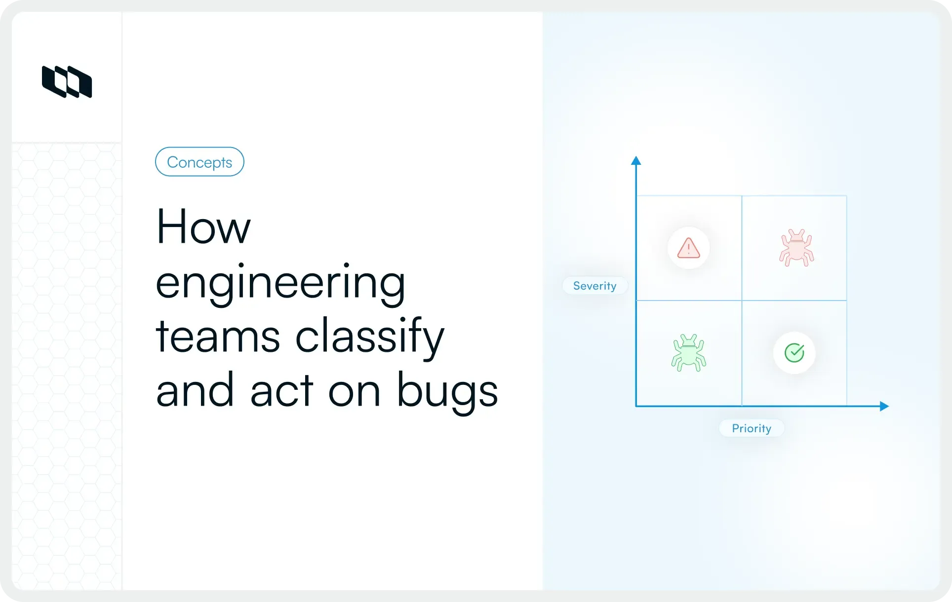 Severity vs priority matrix showing how engineering teams classify bugs based on technical impact and fix urgency during software testing and triage workflows