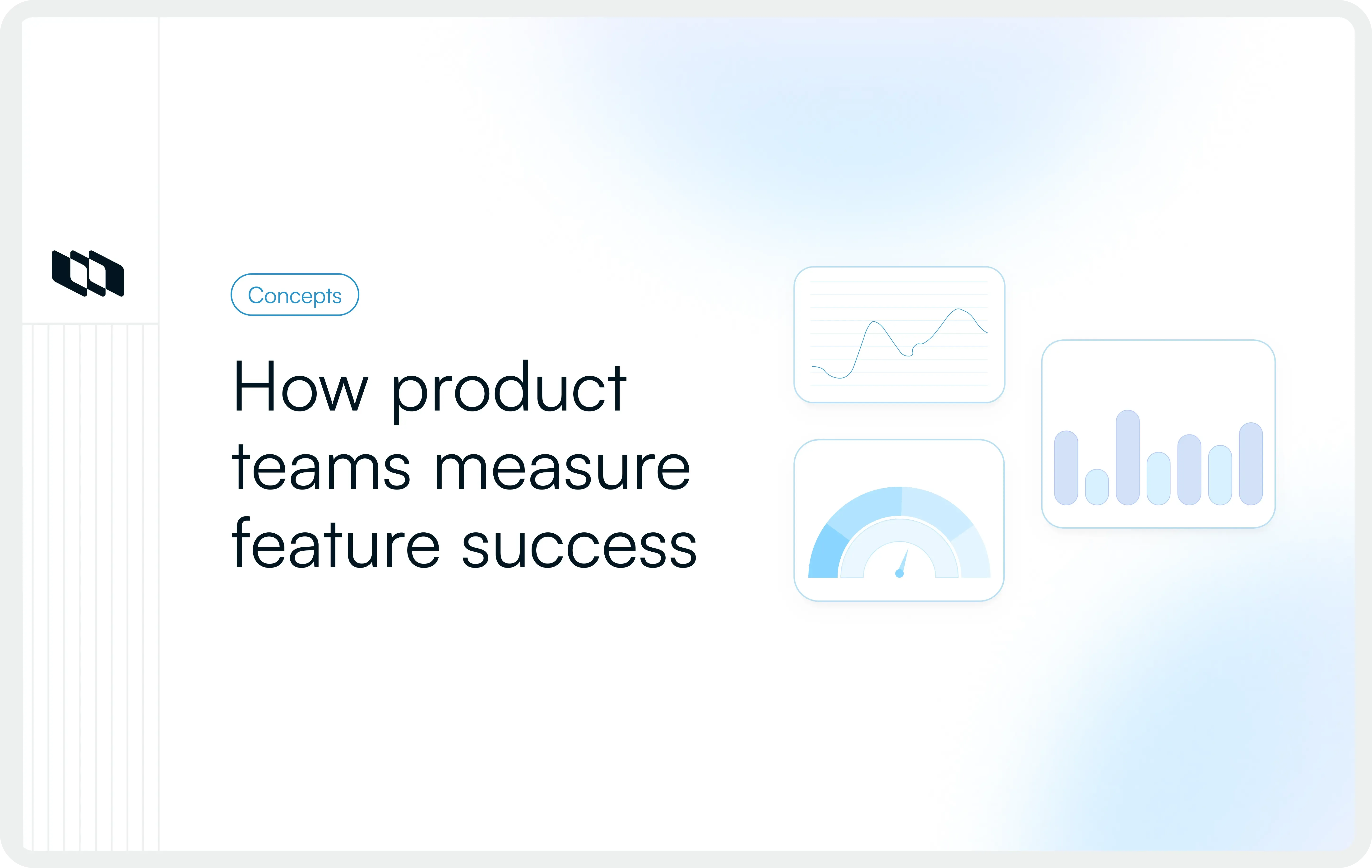 Illustration showing charts and metrics that represent how product teams measure feature success, including usage trends, adoption rates, and performance indicators.