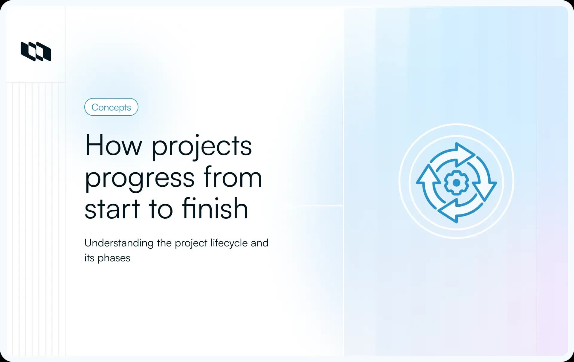 Blog cover showing the title “How projects progress from start to finish” alongside a circular arrows icon representing the project life cycle.