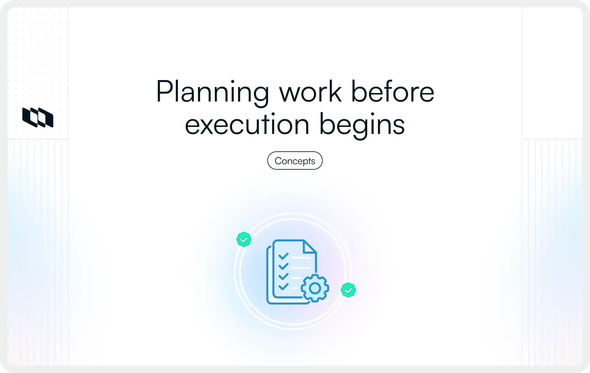 Illustration showing a project planning concept with a checklist document and settings icon, representing planning work before execution begins.