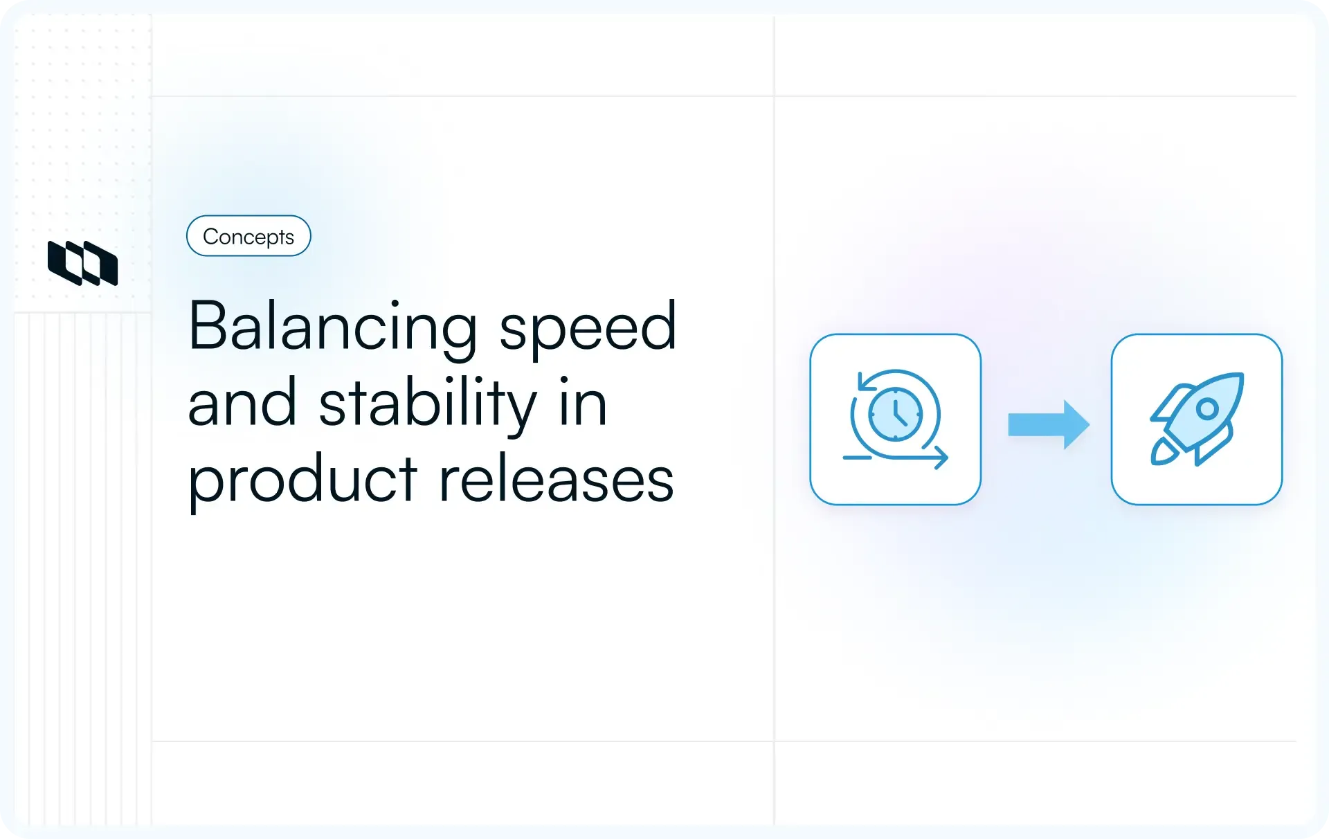 Illustration showing the balance between speed and stability in product releases, representing how Agile teams manage release cadence for reliable delivery frequency.