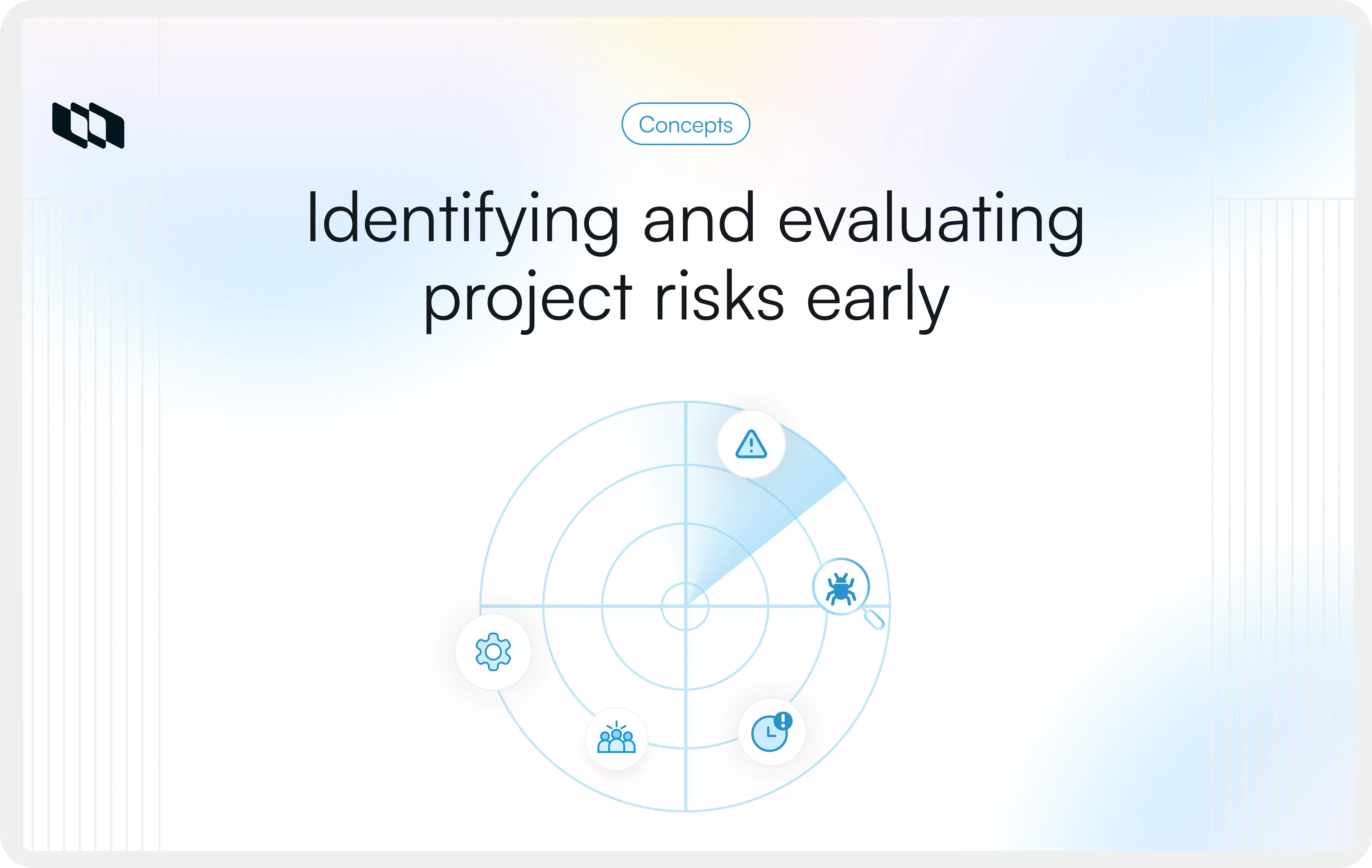 Illustration showing the concept of identifying and evaluating project risks early in project management using a radar-style risk analysis framework.