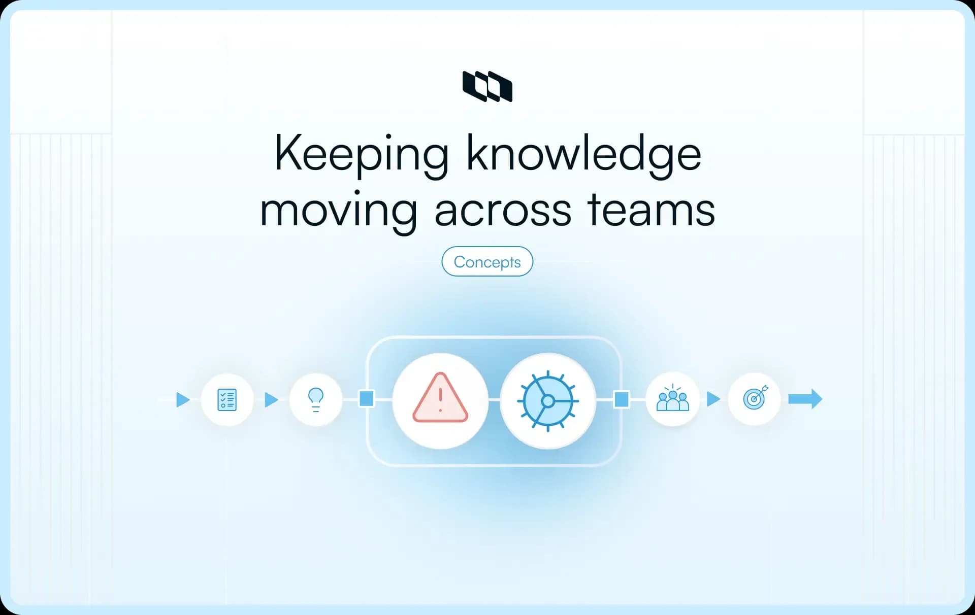 Illustration showing knowledge transfer across project teams through structured workflows, decisions, risks, collaboration, and aligned delivery goals.