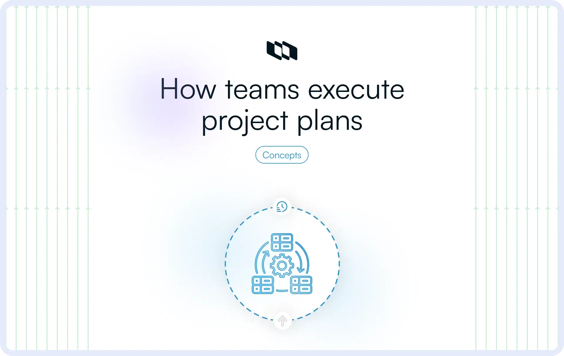Illustrated blog cover showing the title “How teams execute project plans” with a central execution icon representing coordinated tasks and workflows.