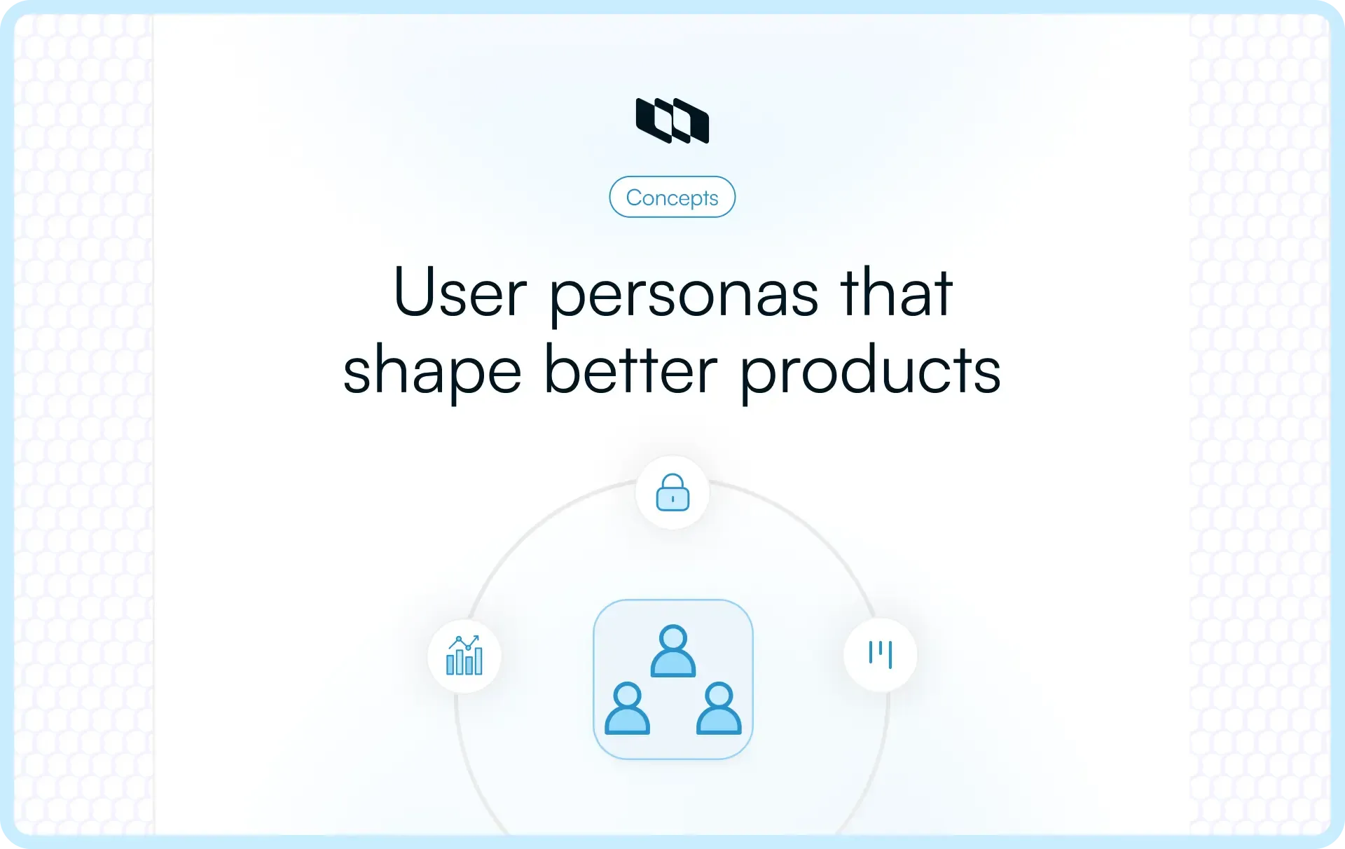 Blog cover titled “User personas that shape better products” with a central user persona icon and surrounding symbols representing data, security, and workflows.