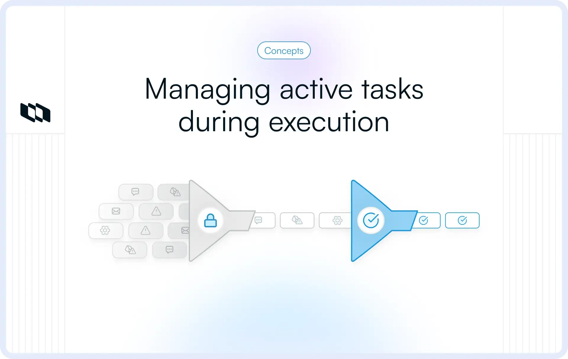 Illustration showing how managing active tasks during execution reduces cluttered work in progress into focused, completed tasks in project management.
