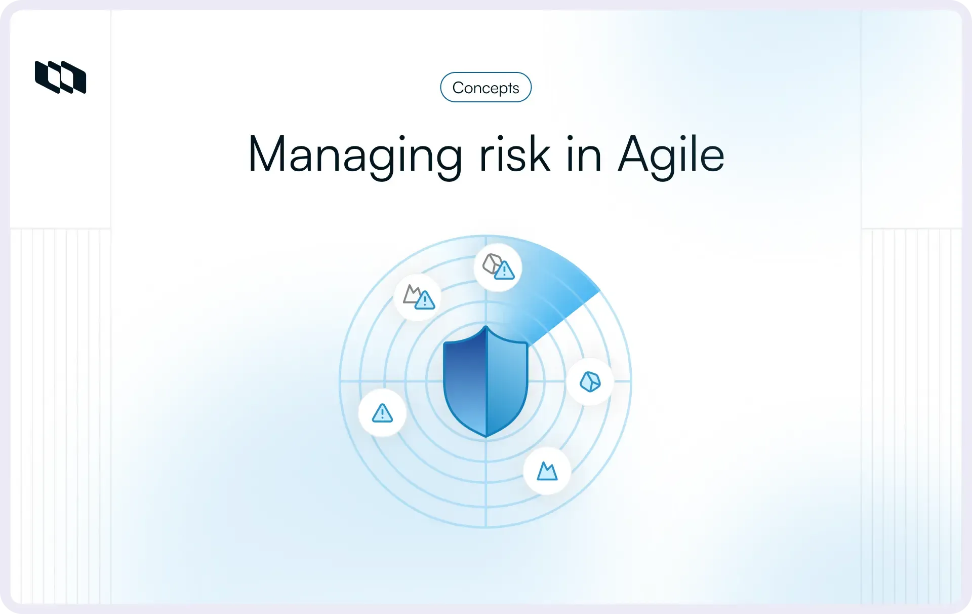 Cover illustration showing a shield in centre representing management of risk in Agile