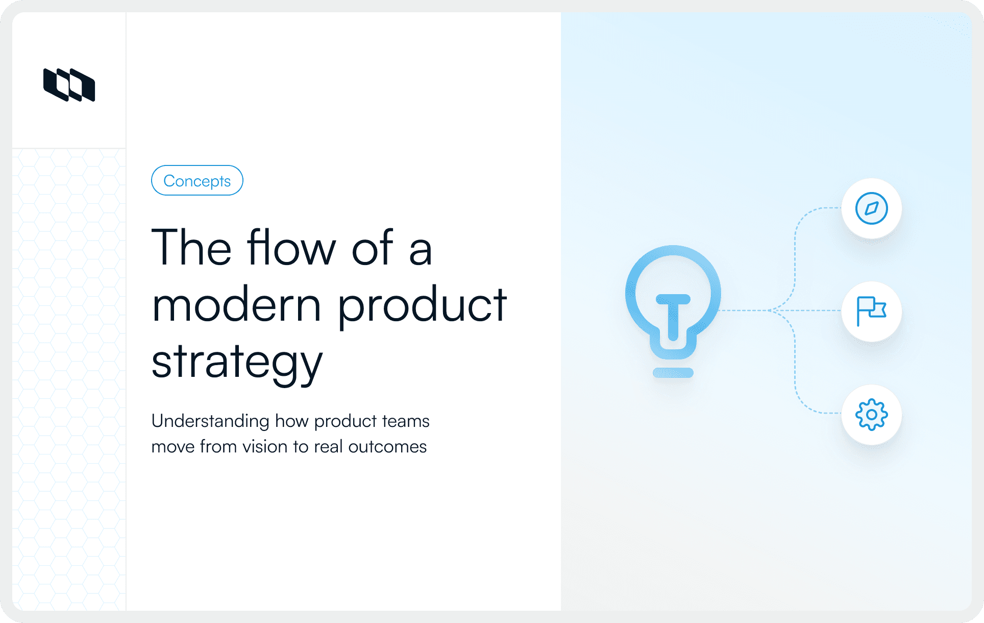 Cover graphic illustrating the flow of a modern product strategy with vision icons.