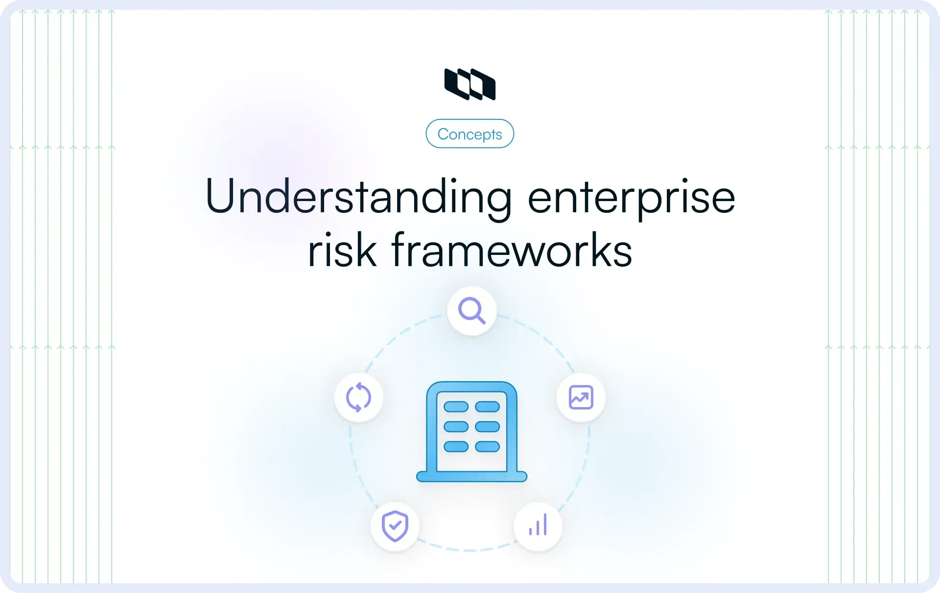 Cover image showing enterprise building surrounded by risk framework icons.