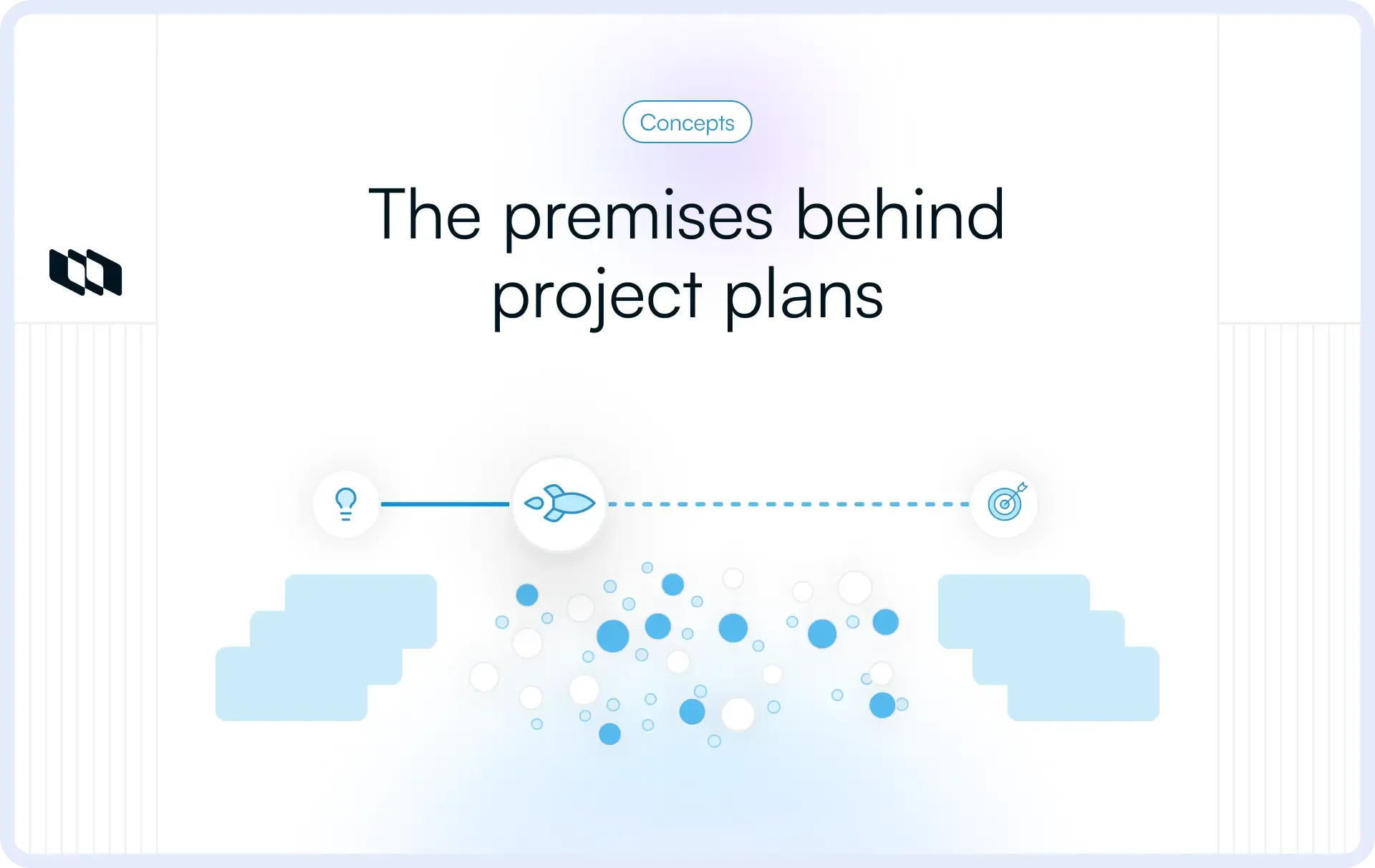Illustration titled “The premises behind project plans,” showing abstract icons and connected elements to represent underlying assumptions that support project planning decisions.