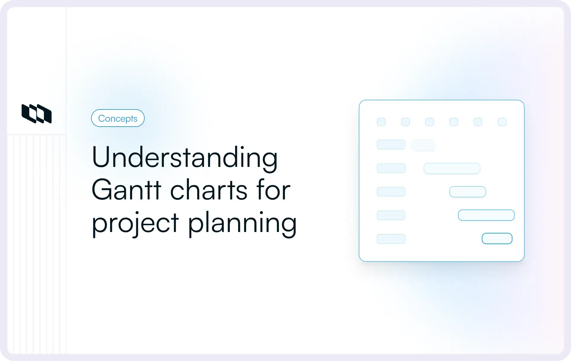 Hero graphic titled “Understanding Gantt charts for project planning” showing a minimal Gantt chart layout with task rows and timeline bars on the right side.