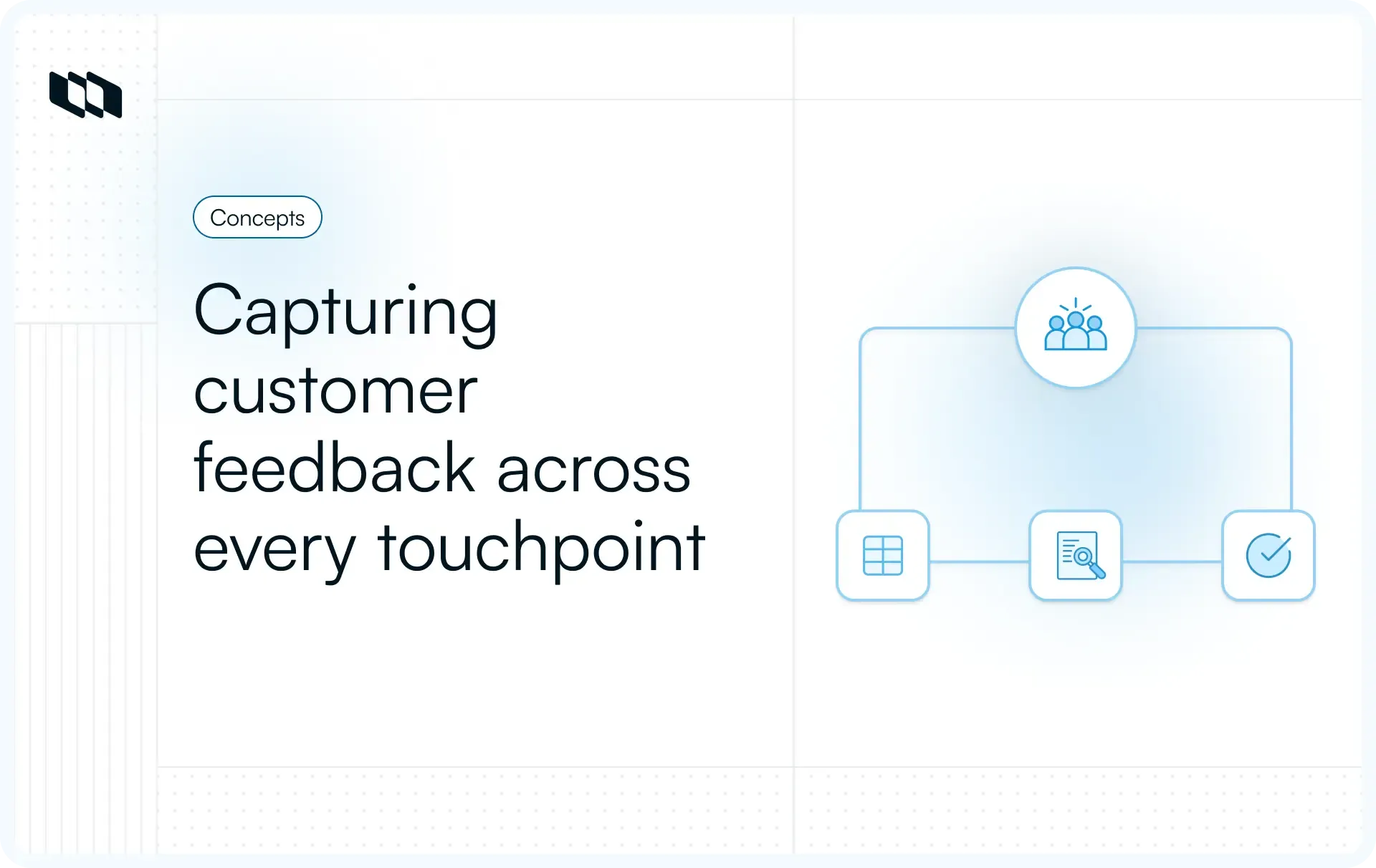 Illustration showing customer feedback being captured across multiple touchpoints through a centralized voice of the customer system.