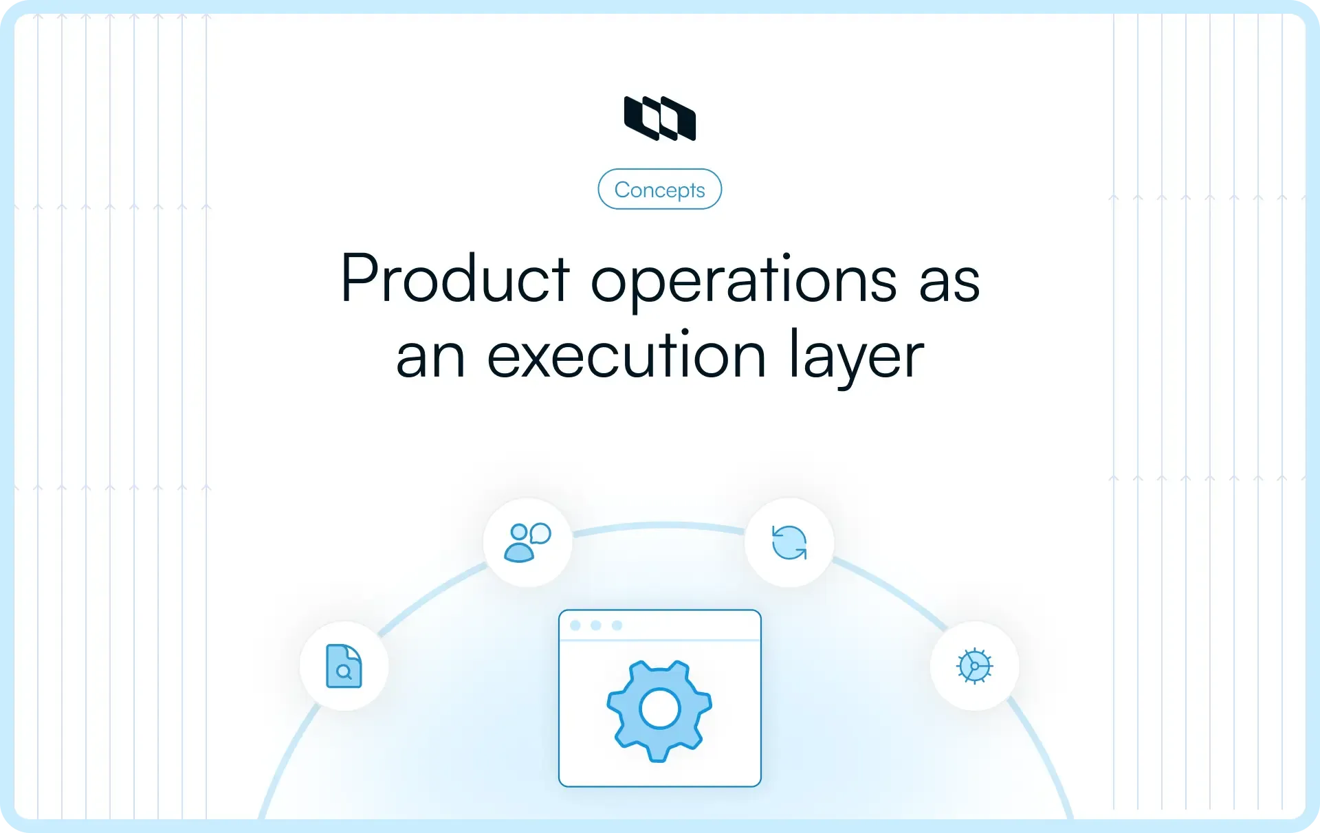 Illustration showing product operations as an execution layer that connects product teams, workflows, feedback, and operational systems.