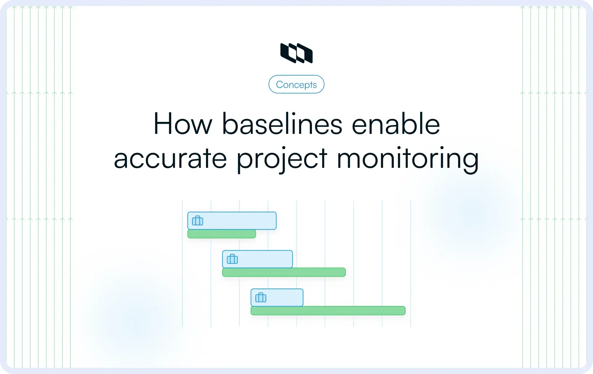 Illustration showing how project baselines support accurate project monitoring by comparing planned timelines with actual progress across tasks.
