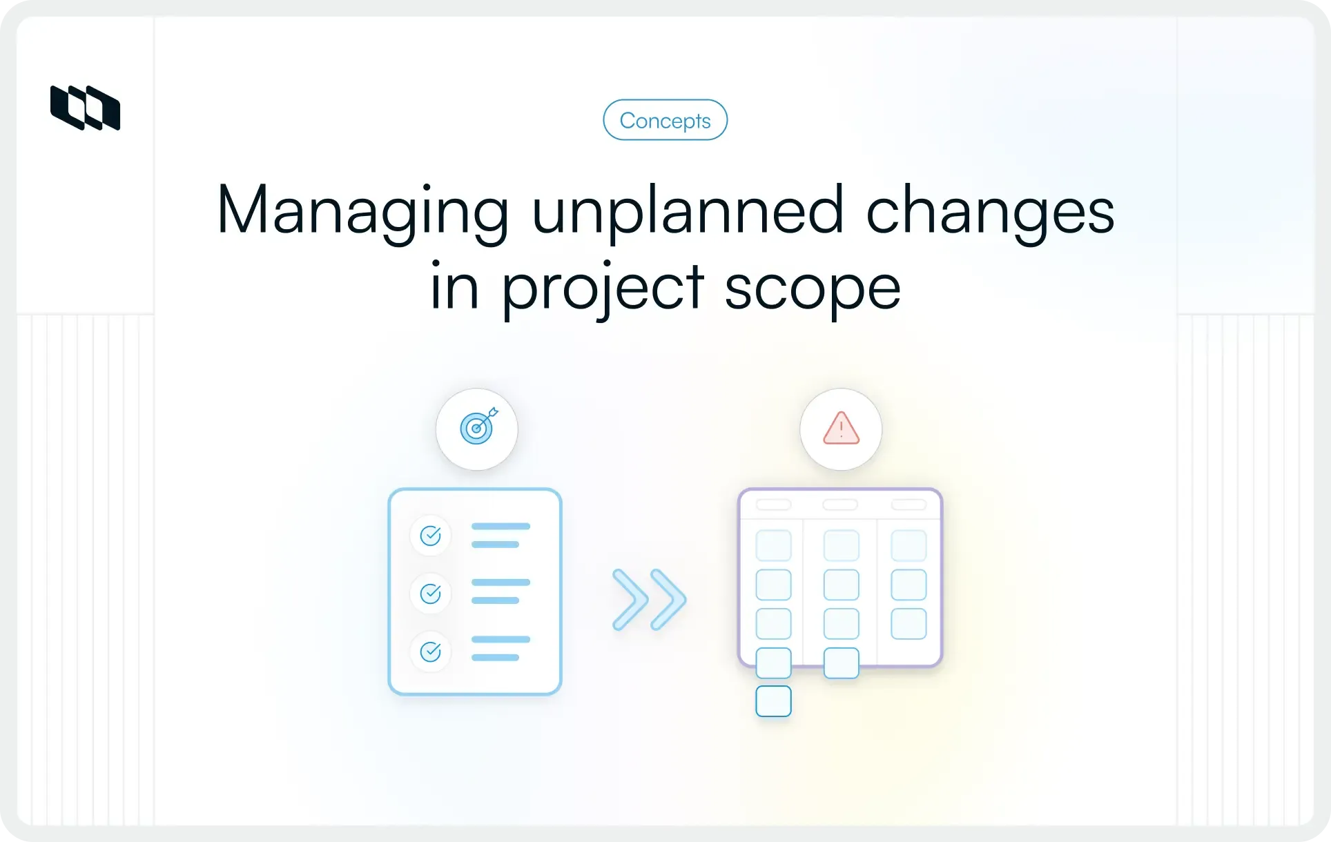 Illustration showing planned project tasks shifting into a disrupted workflow to represent managing unexpected changes and scope creep in projects.