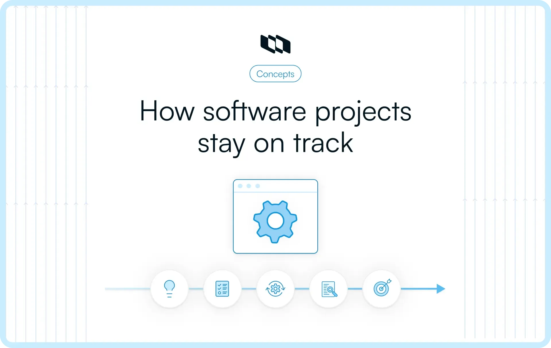 Illustration showing how software project management keeps projects on track through planning, tracking, execution, monitoring, and goal alignment across the project lifecycle