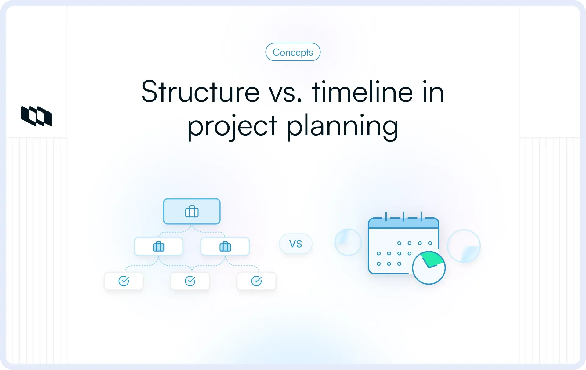 Comparison graphic showing structured task breakdown on one side and timeline-based project scheduling with calendar and milestones on the other.