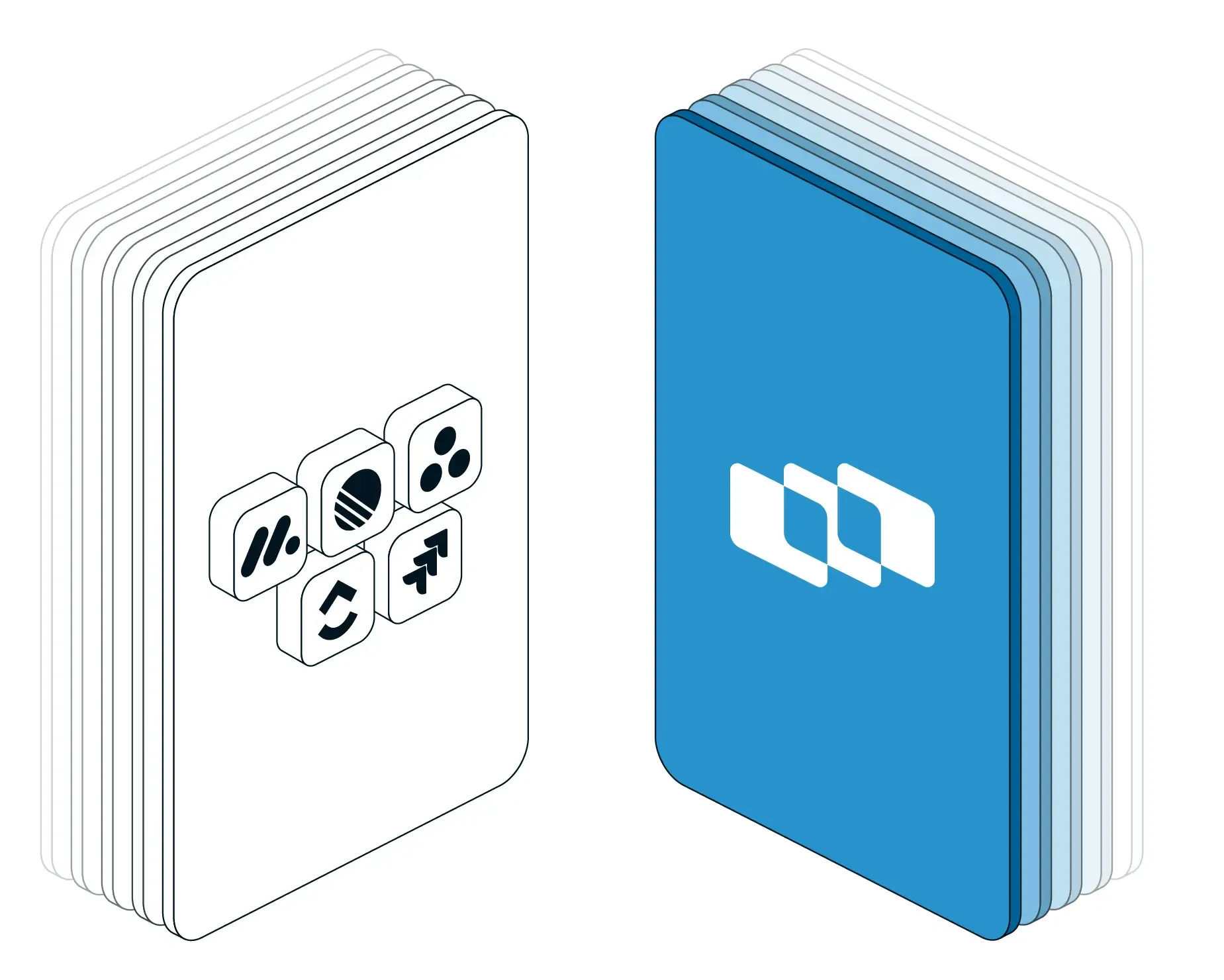 Illustration of Plane card stacked against cards showing multiple competitor app icons, suggesting consolidation.