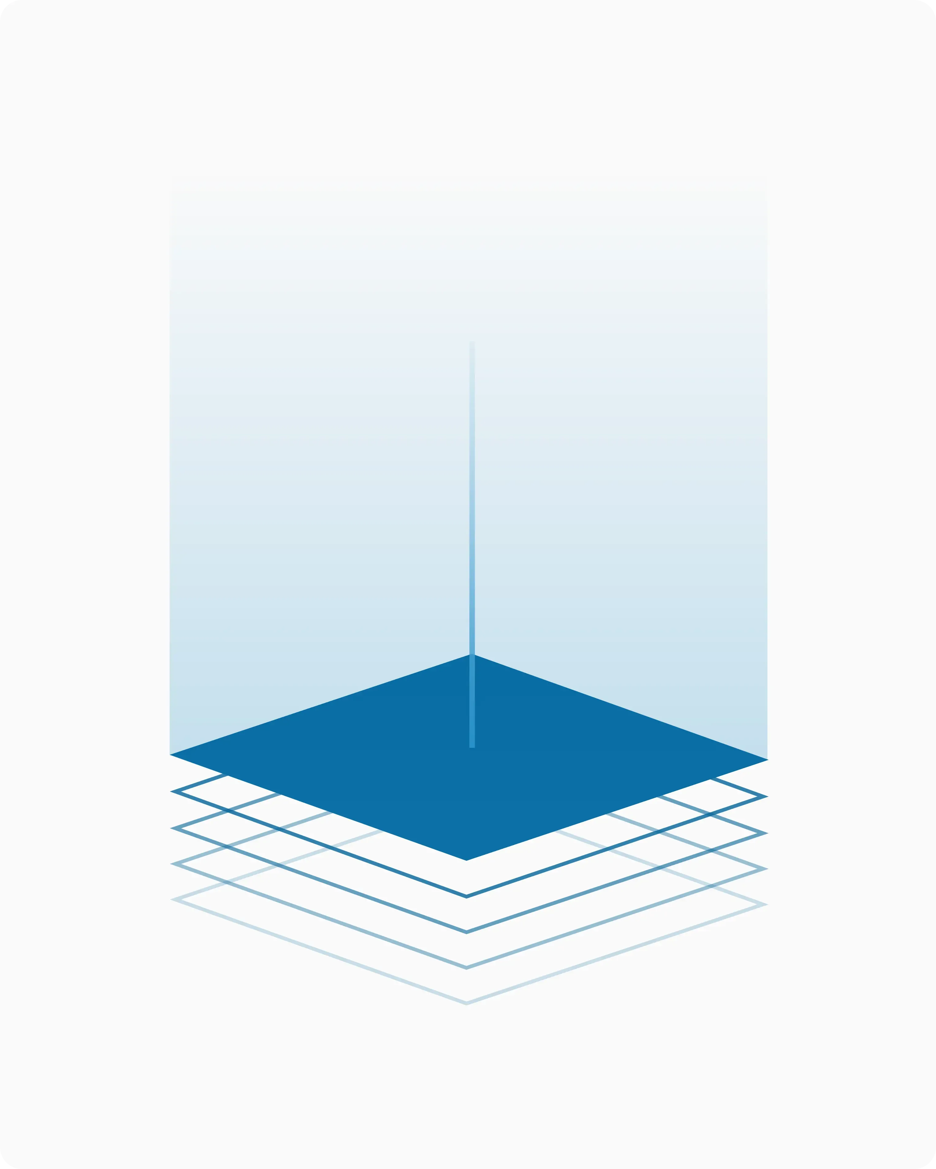 Abstract graphic of stacked layers converging into a single point, symbolizing data or platform depth.