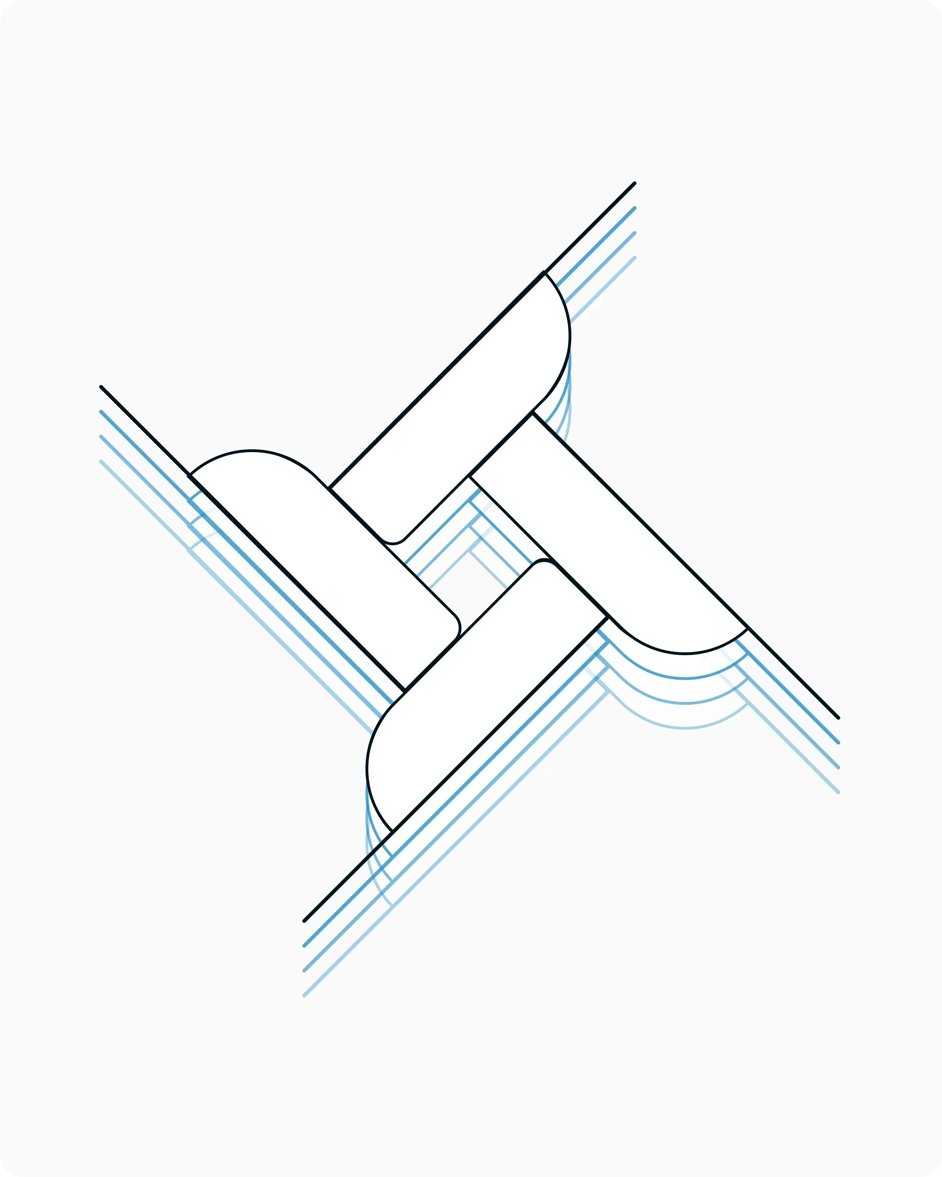 Abstract graphic of stacked layers converging into a single point, symbolizing data or platform depth.