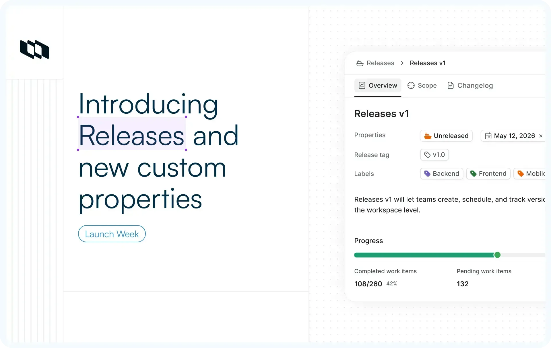 Illustration showing blog cover image introducing Releases and new custom properties in Plane.