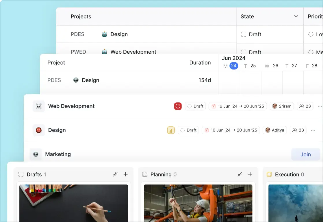 Plane UI showing a project states