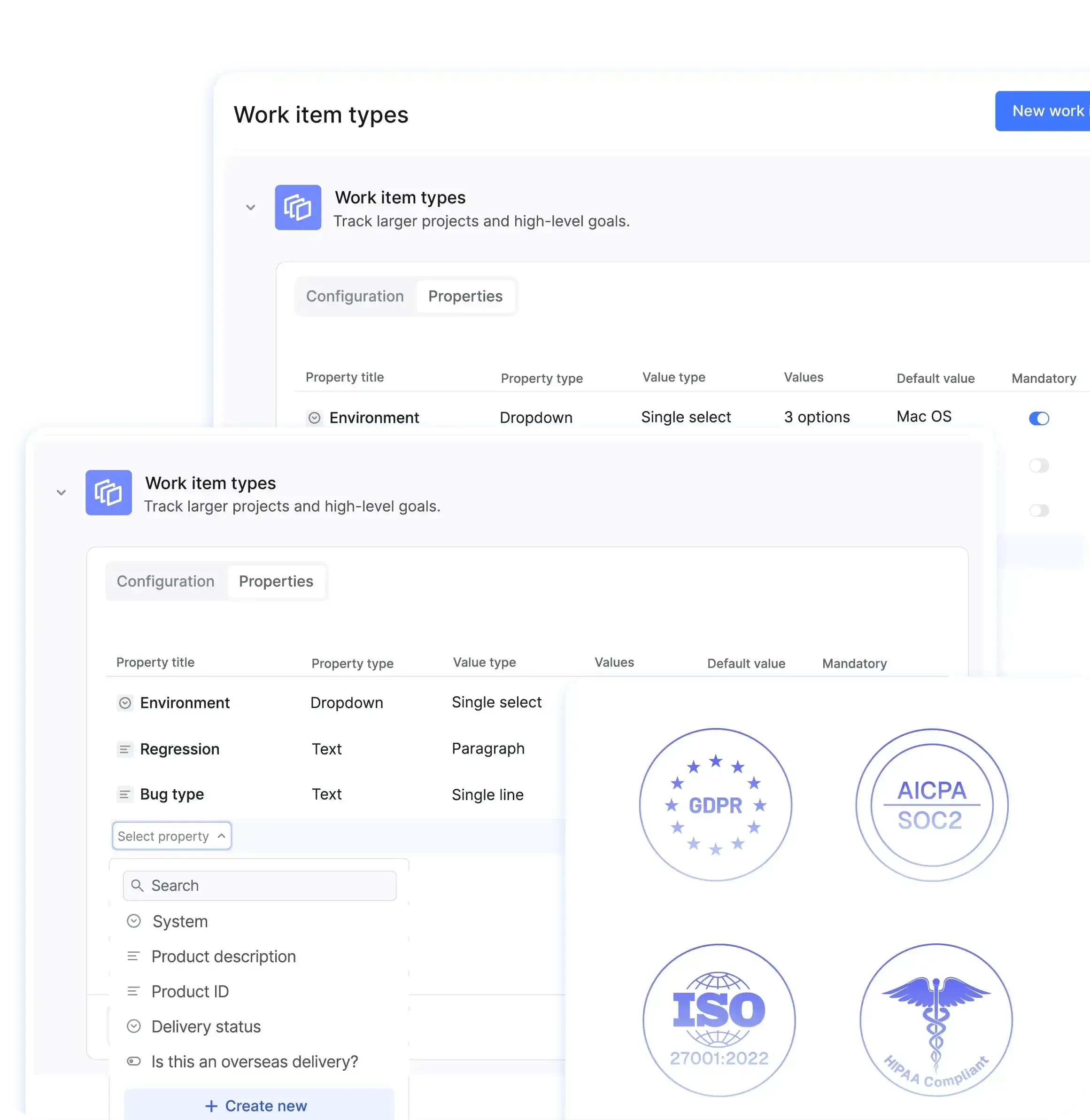 Graphic showing four compliance badges—GDPR, SOC2, ISO 27001:2022, and HIPAA—around a central Plane logo to indicate security standards.