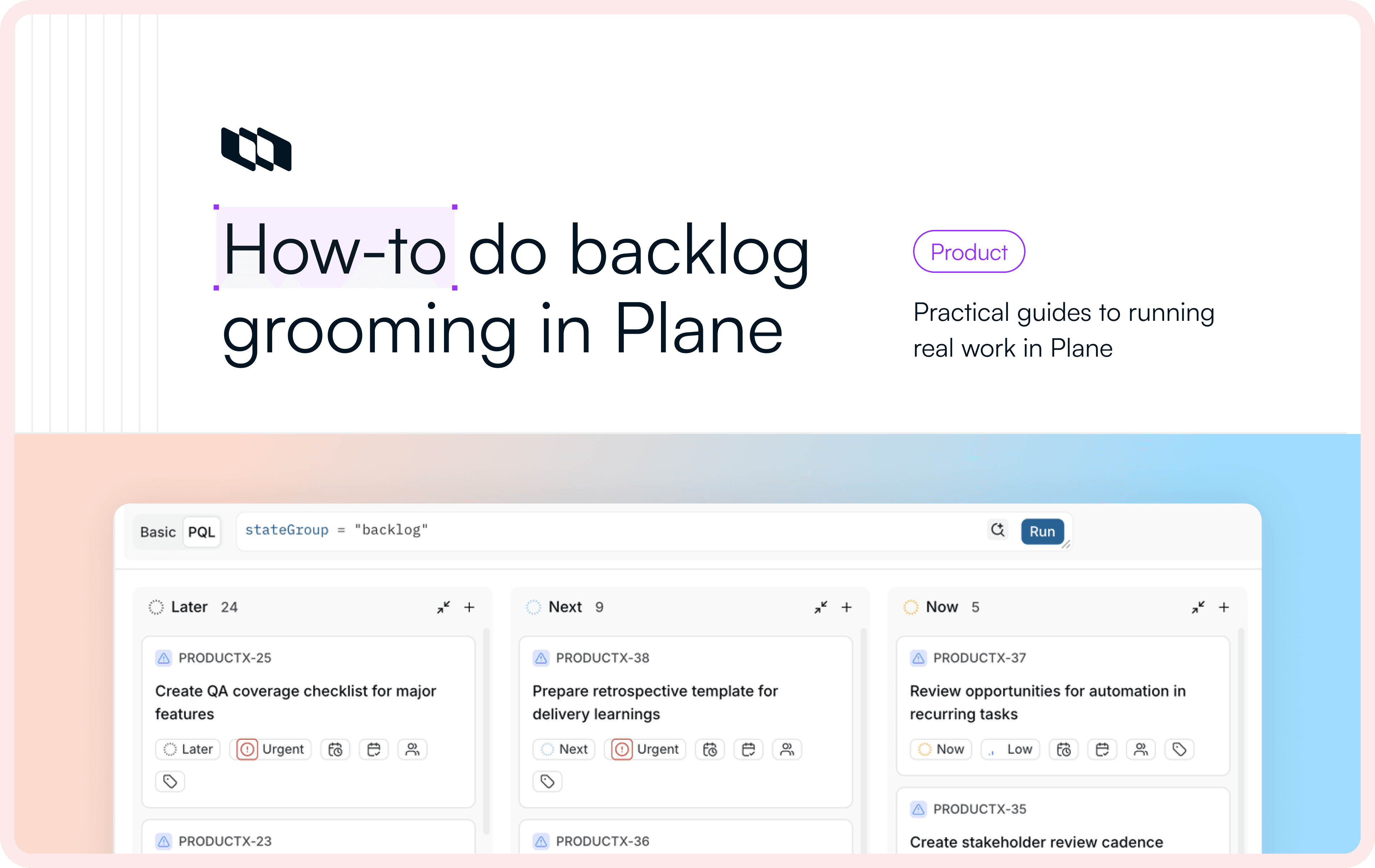 How-to do backlog grooming in plane