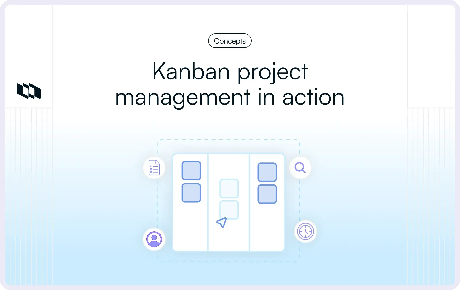 Kanban project management in action illustrated with a visual Kanban board showing tasks, workflow stages, and key project management elements