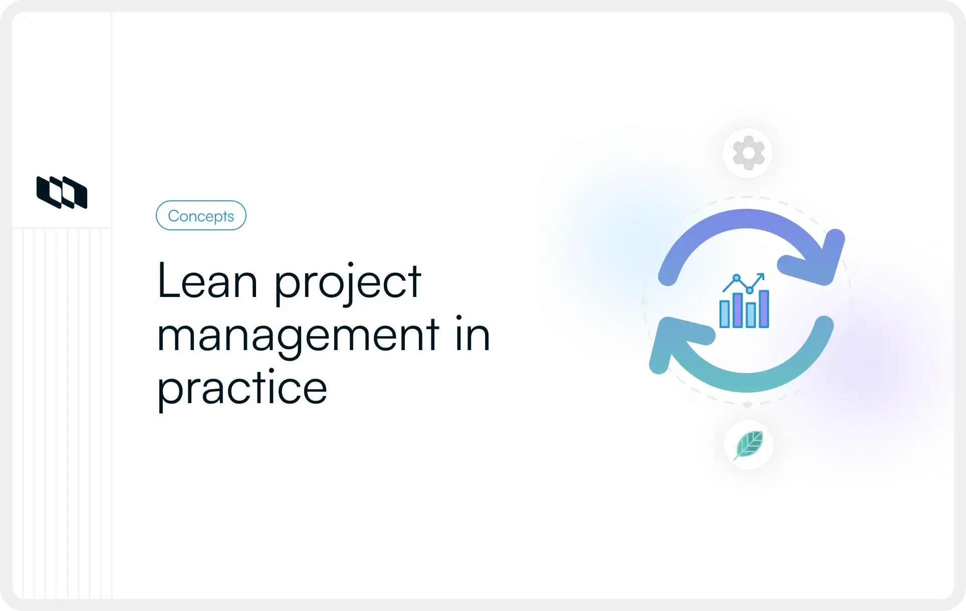 Blog cover titled “Lean project management in practice” with circular arrows around a growth chart icon, representing continuous improvement and efficiency.