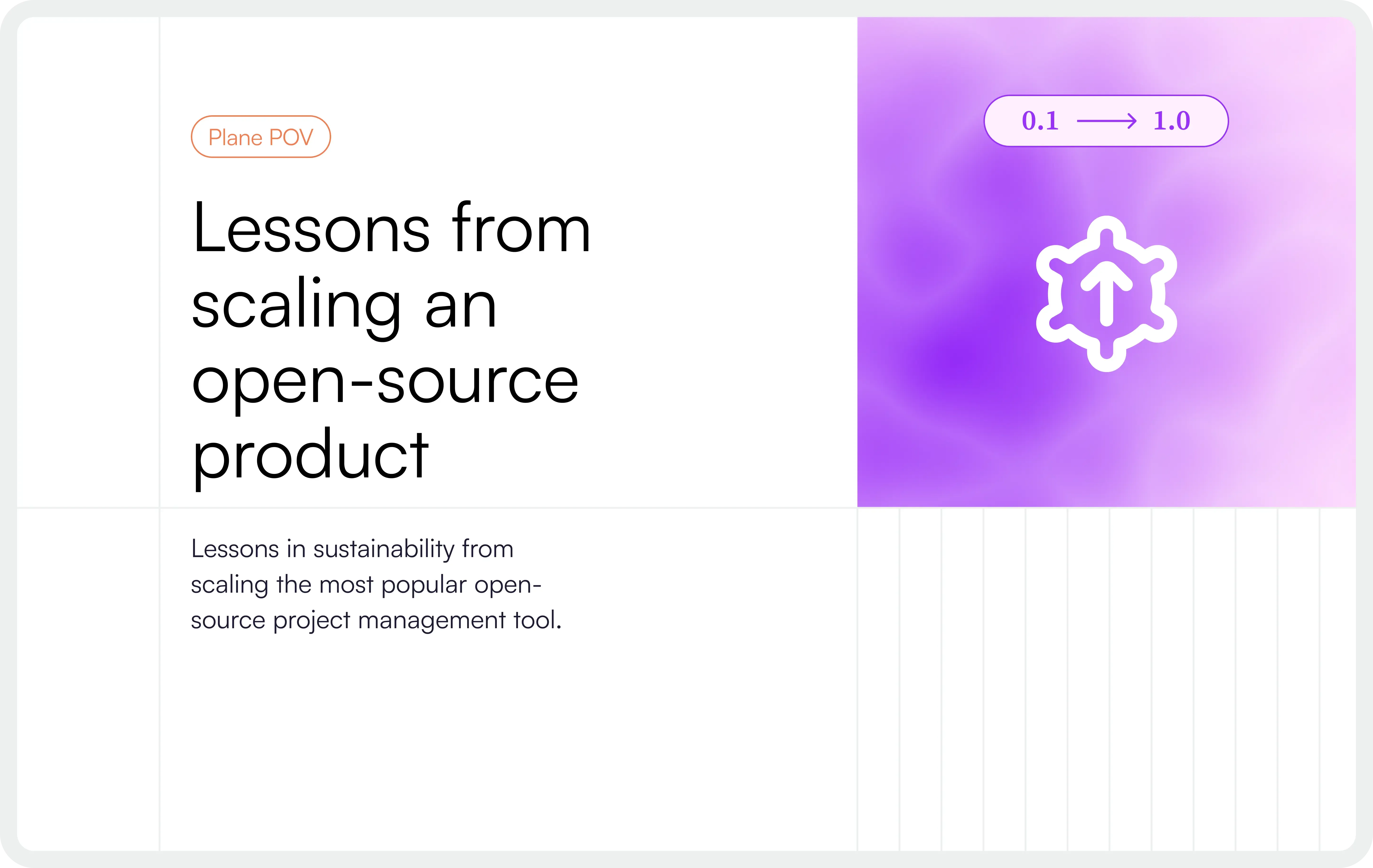 Blog cover titled “Lessons from scaling an open-source product” highlighting insights on sustaining and growing a widely adopted open-source project management tool.