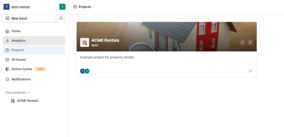Plane UI showing projects