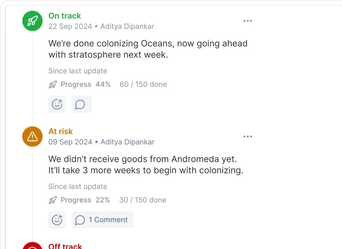 Plane UI showing epics & initiatives updates