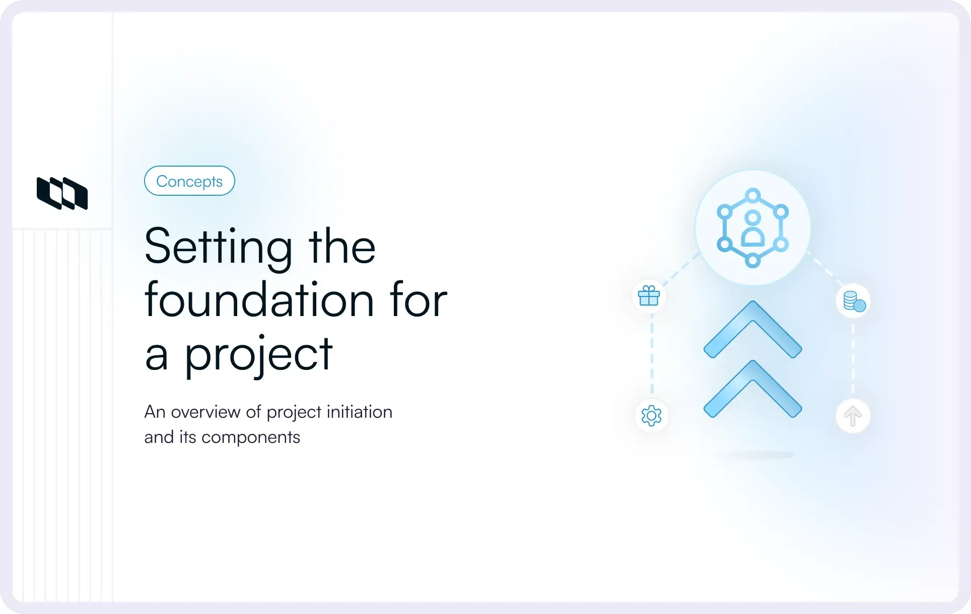Cover illustration showing project initiation as the foundation of a project, with visual elements representing stakeholders, goals, resources, and systems coming together