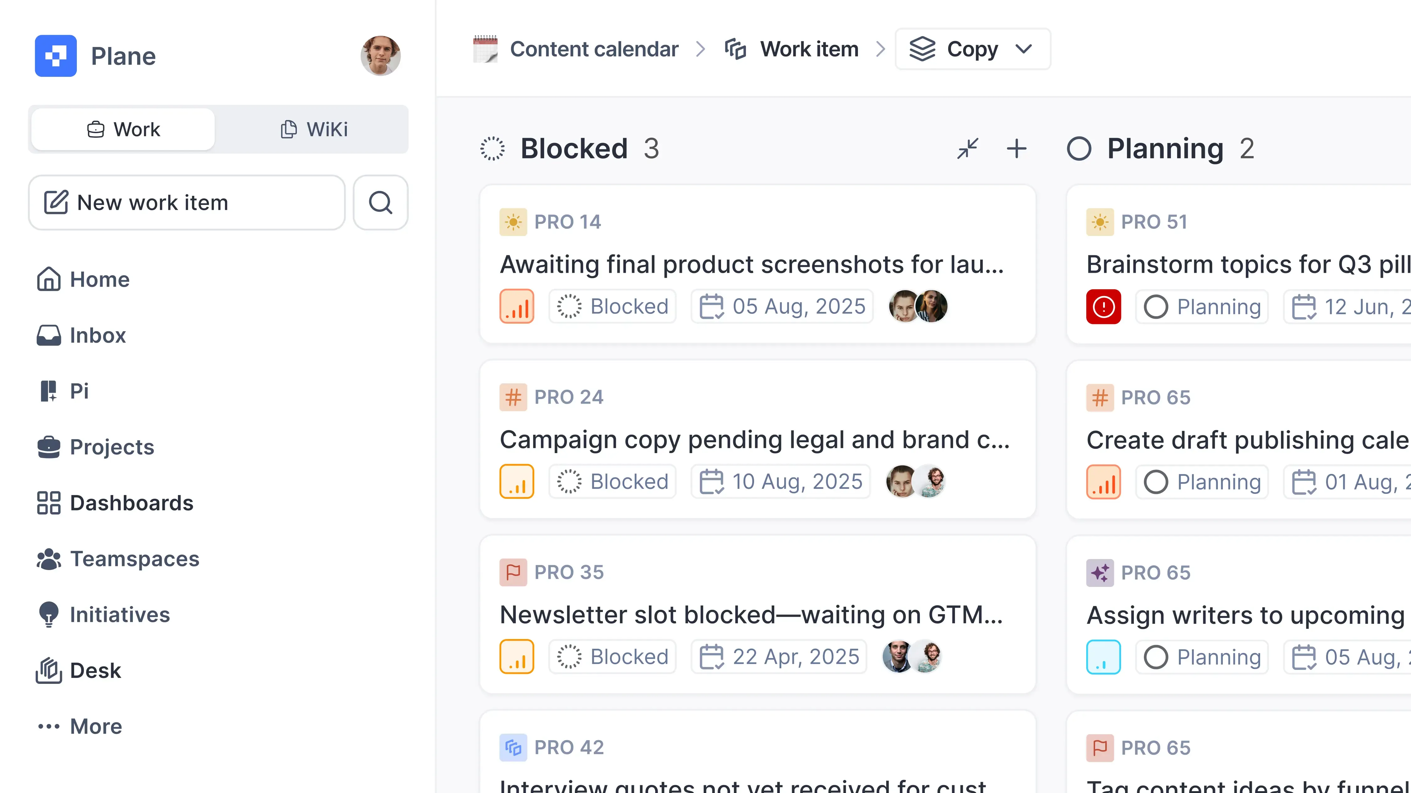 Content calendar