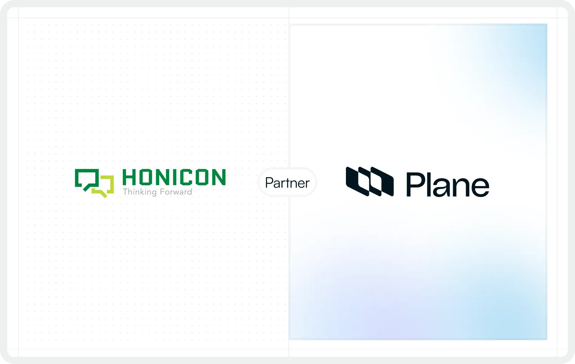Honicon and Plane partnership visual showing both company logos side by side to announce their collaboration.