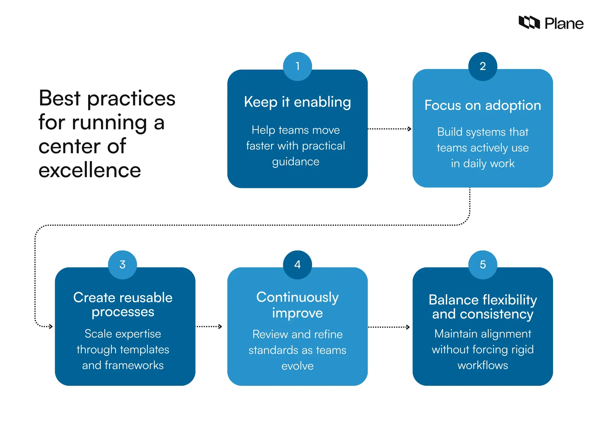 Graphic showing best practices for running a centre of excellence