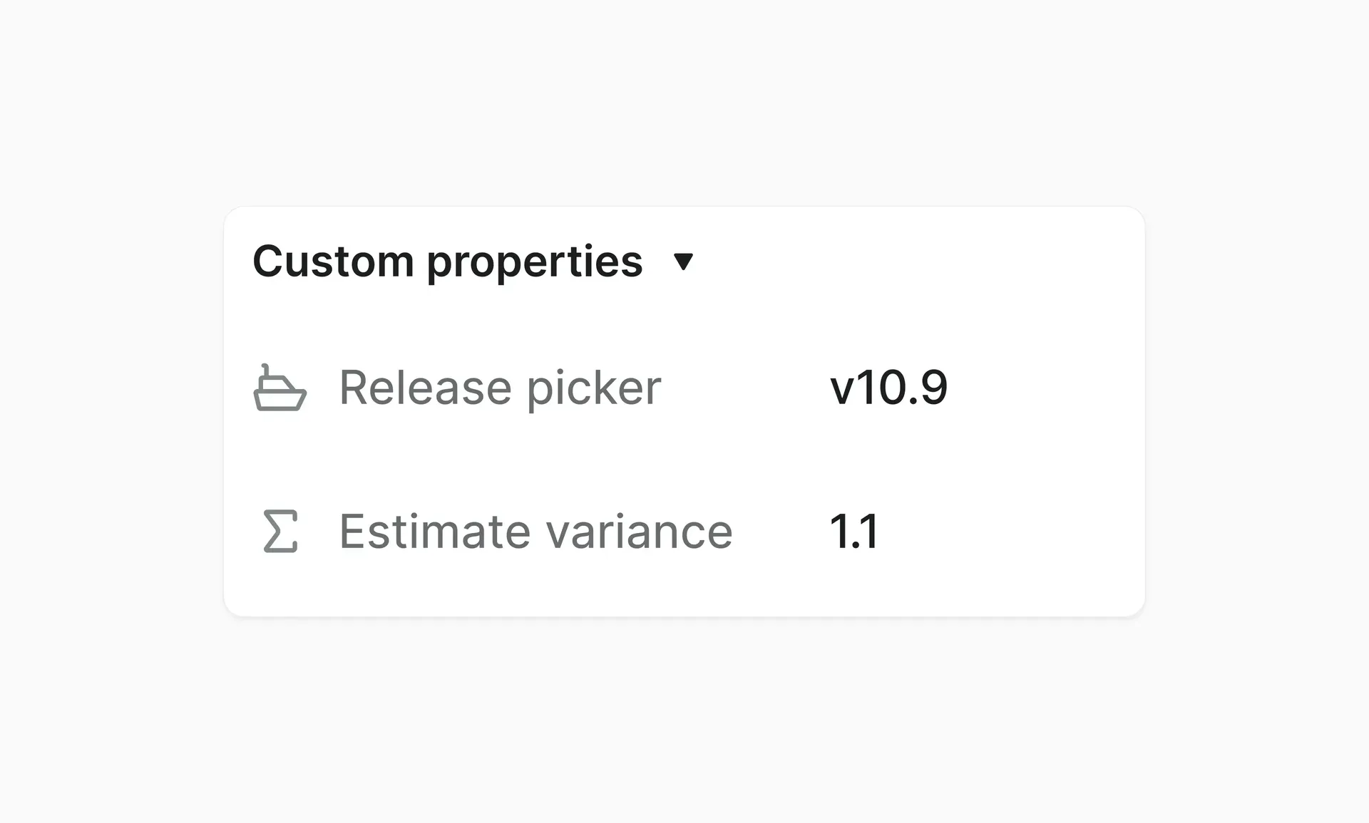Custom properties panel showing Release v10.9 and Formula property values in Plane.