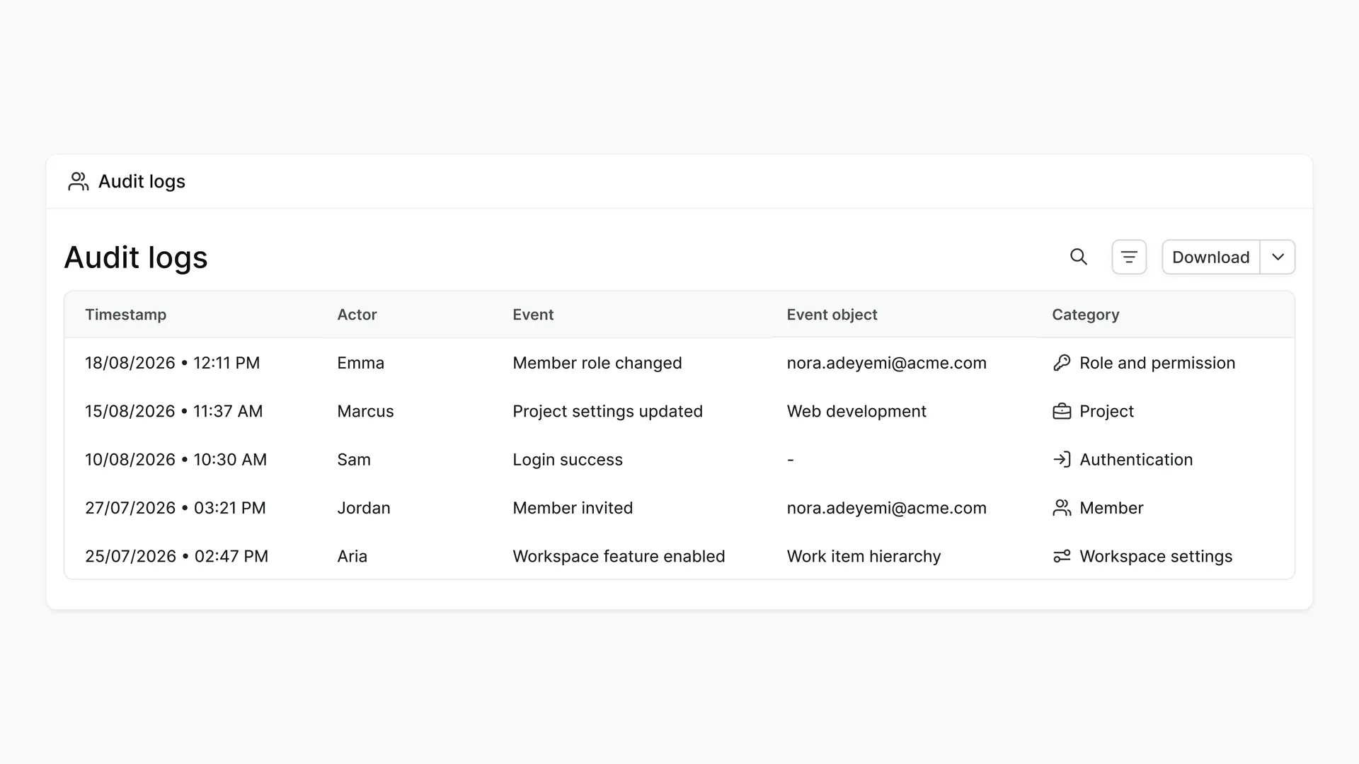 Audit logs in Plane workspace 