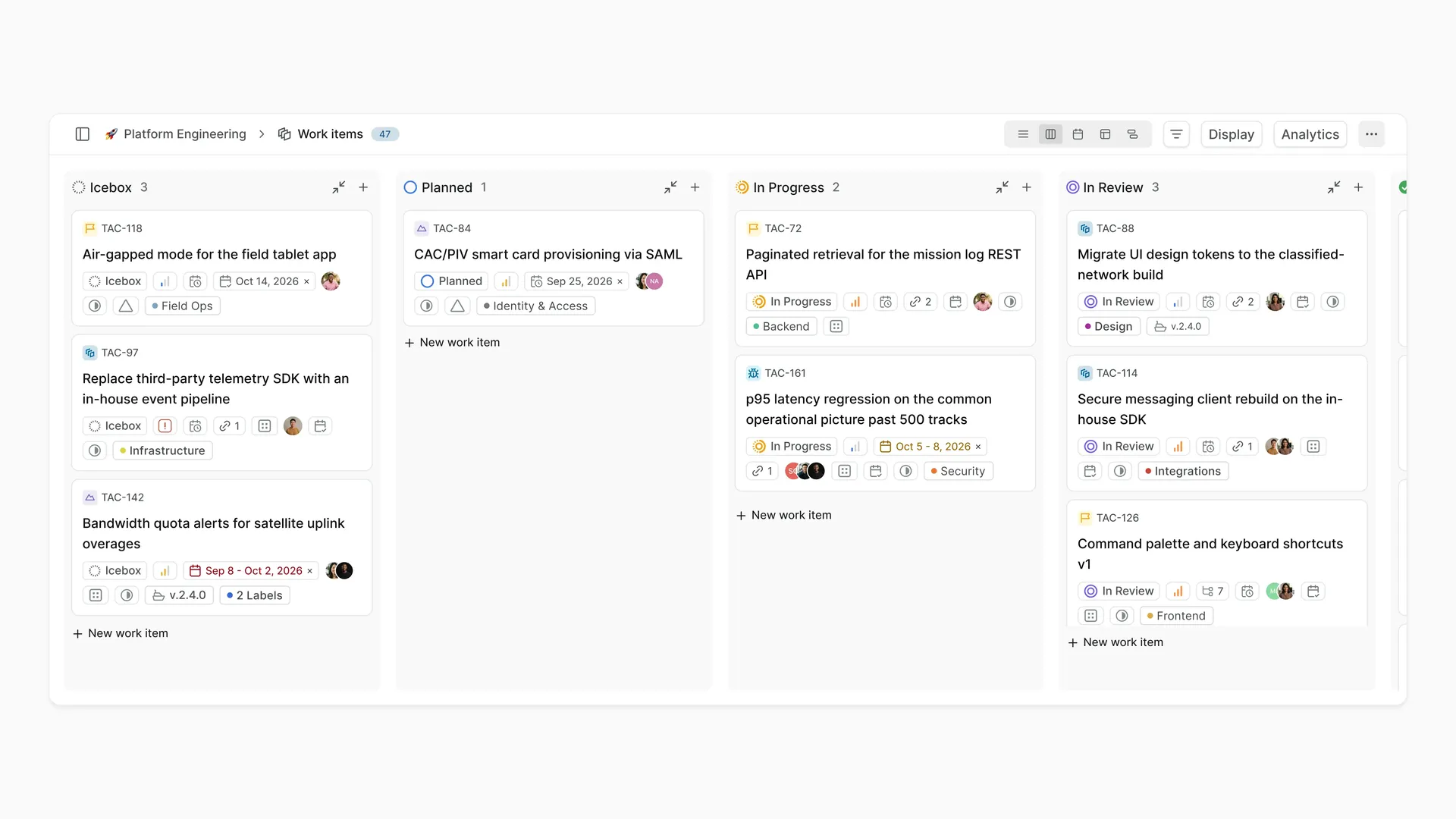 Screen showing day-to-day execution continuing inside Plane through Work Items, states, assignees, labels, dates, and project views.